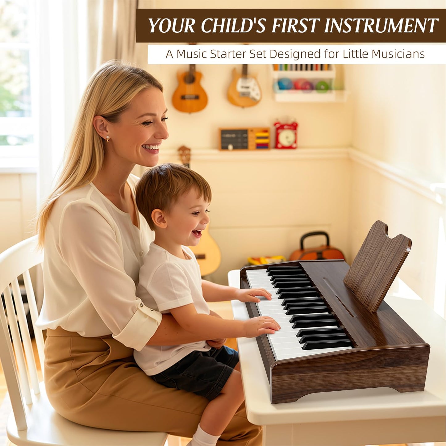 MusicForset Kids Wooden Piano Keyboard — 37 Keys & Stand, Ages 3+