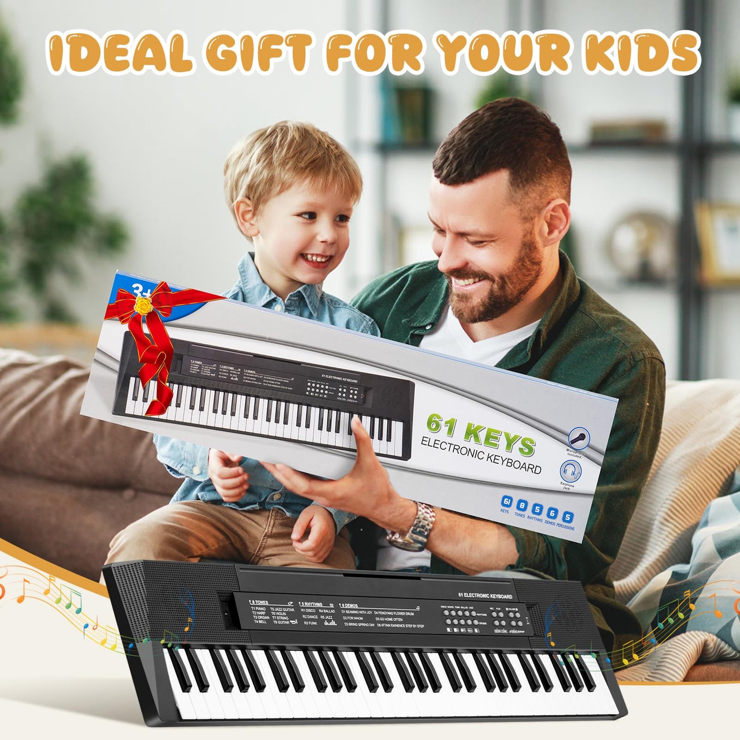 MusicForset 61 Keys Kids Piano Keyboard Toy with Mic – Portable Electronic Keyboard for Beginners
