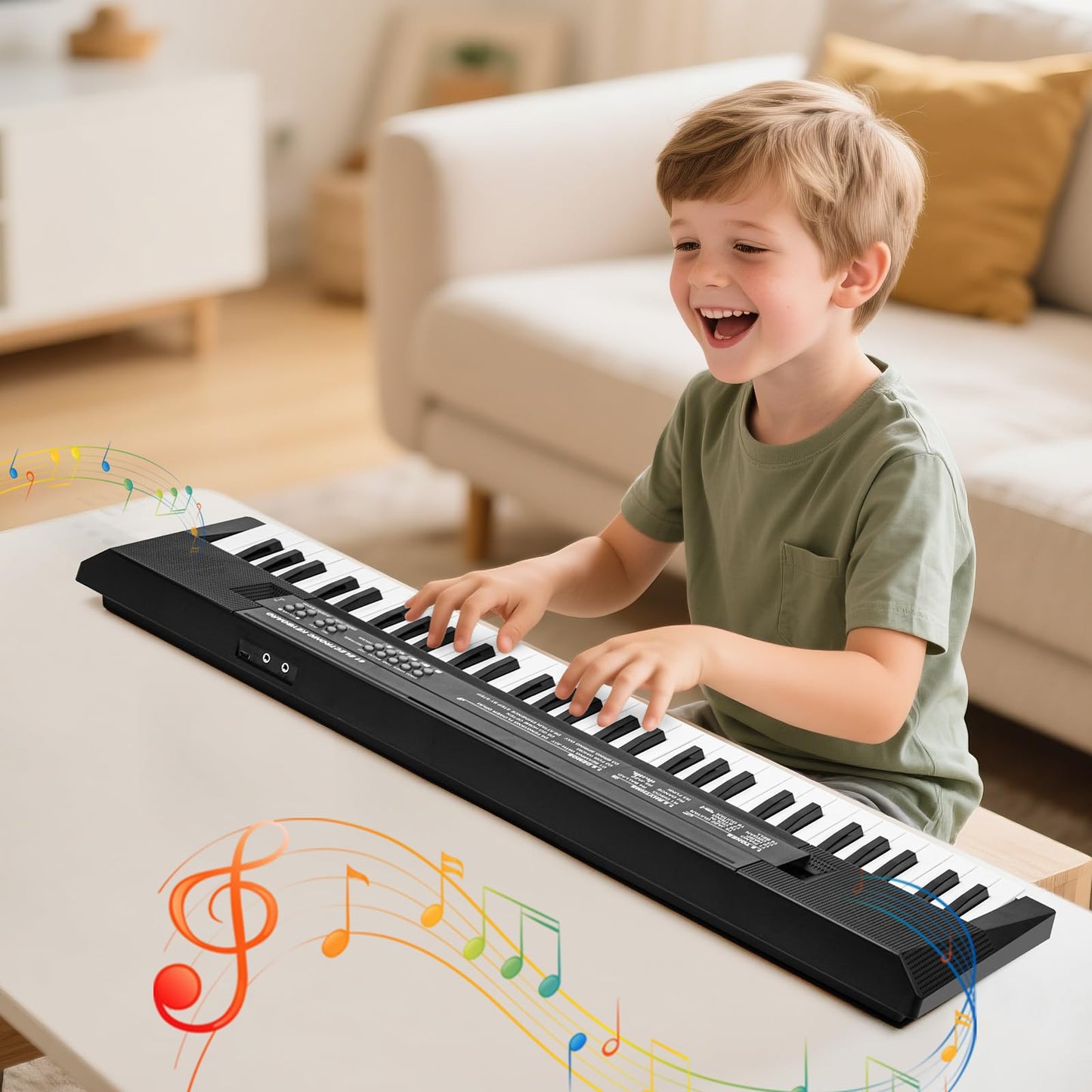 MusicForset 61 Keys Kids Piano Keyboard Toy with Mic – Portable Electronic Keyboard for Beginners