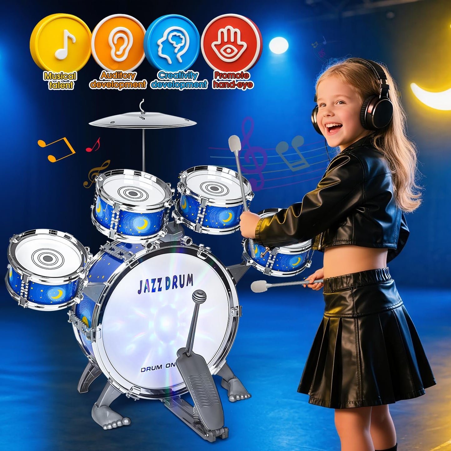 MusicForset Kids Drum Set for Toddlers – Fun Gift with Stool (Ages 2-5)