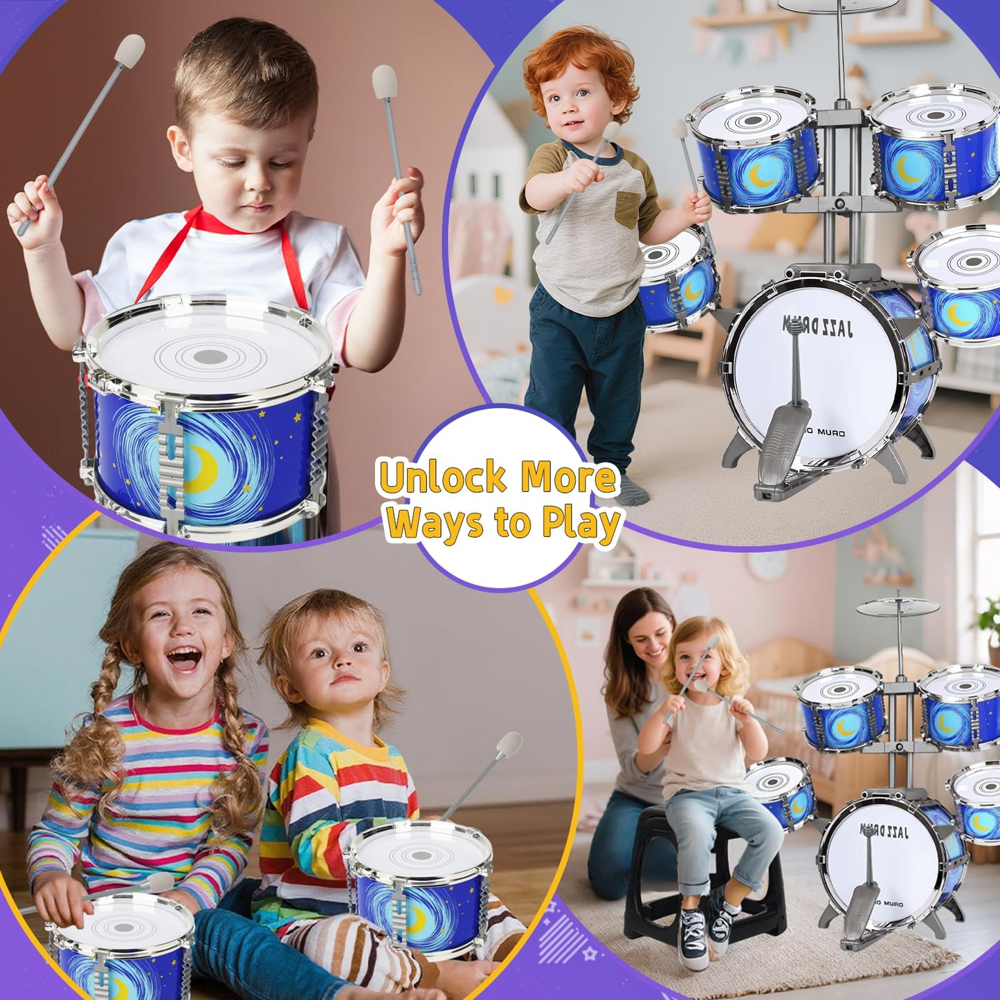MusicForset Upgraded Kids Drum Set for Toddlers 3-5 – Safe EVA Surface, Stable Stool & Easy Assembly