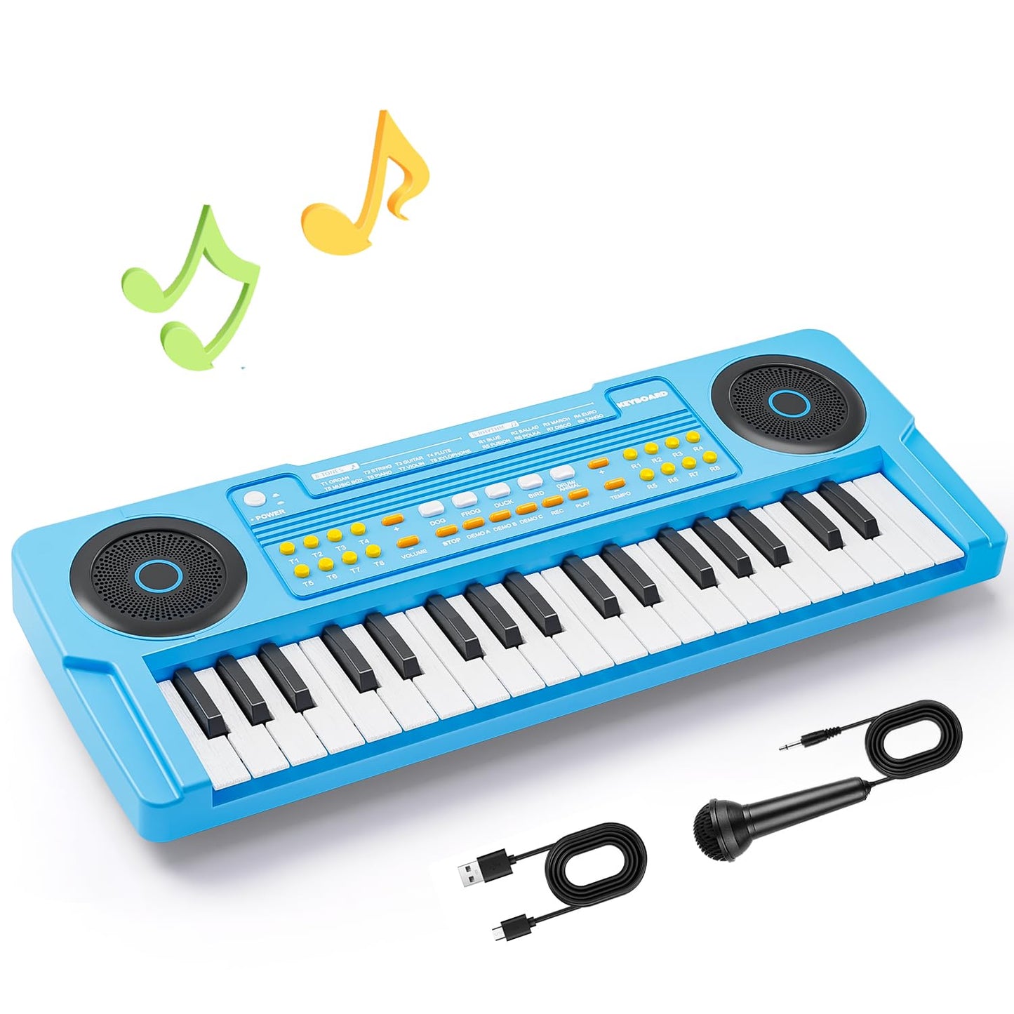 MusicForset Upgraded 37-Key Kids Piano Keyboard – Portable Blue Music Toy with Microphone
