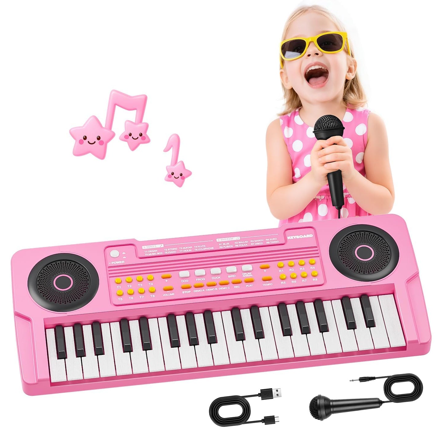 MusicForset Upgraded 37-Key Kids Piano Keyboard with Microphone – Pink