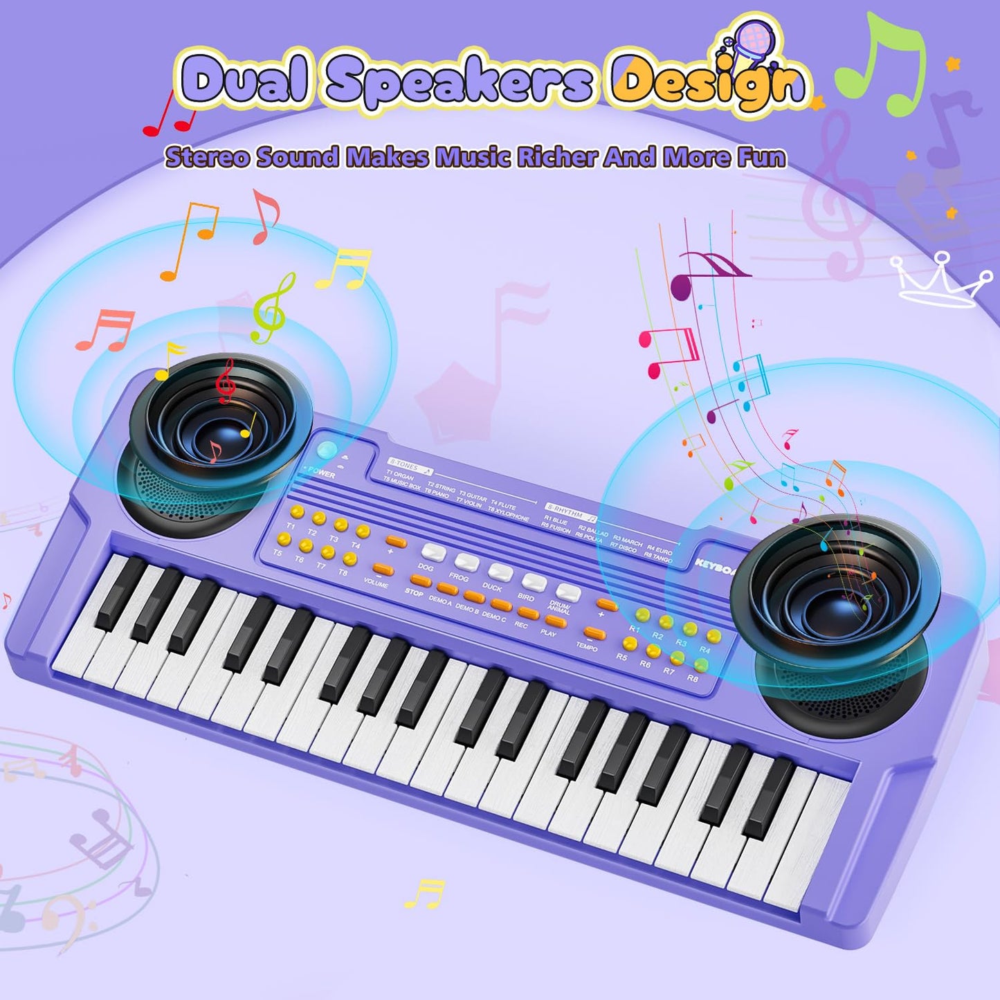MusicForset Upgraded 37 Keys Kids Piano Keyboard – Portable Purple Toy with Microphone