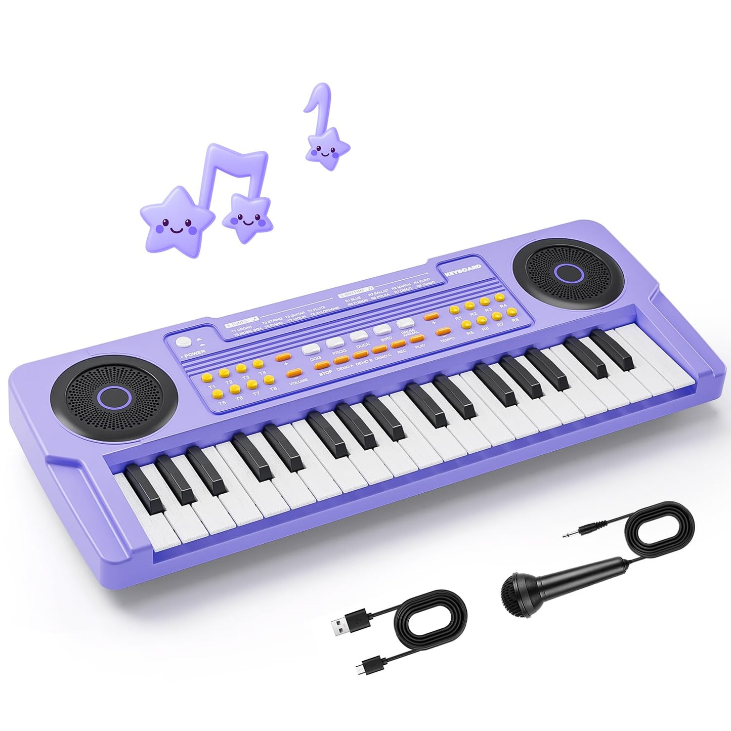 MusicForset Upgraded 37 Keys Kids Piano Keyboard – Portable Purple Toy with Microphone