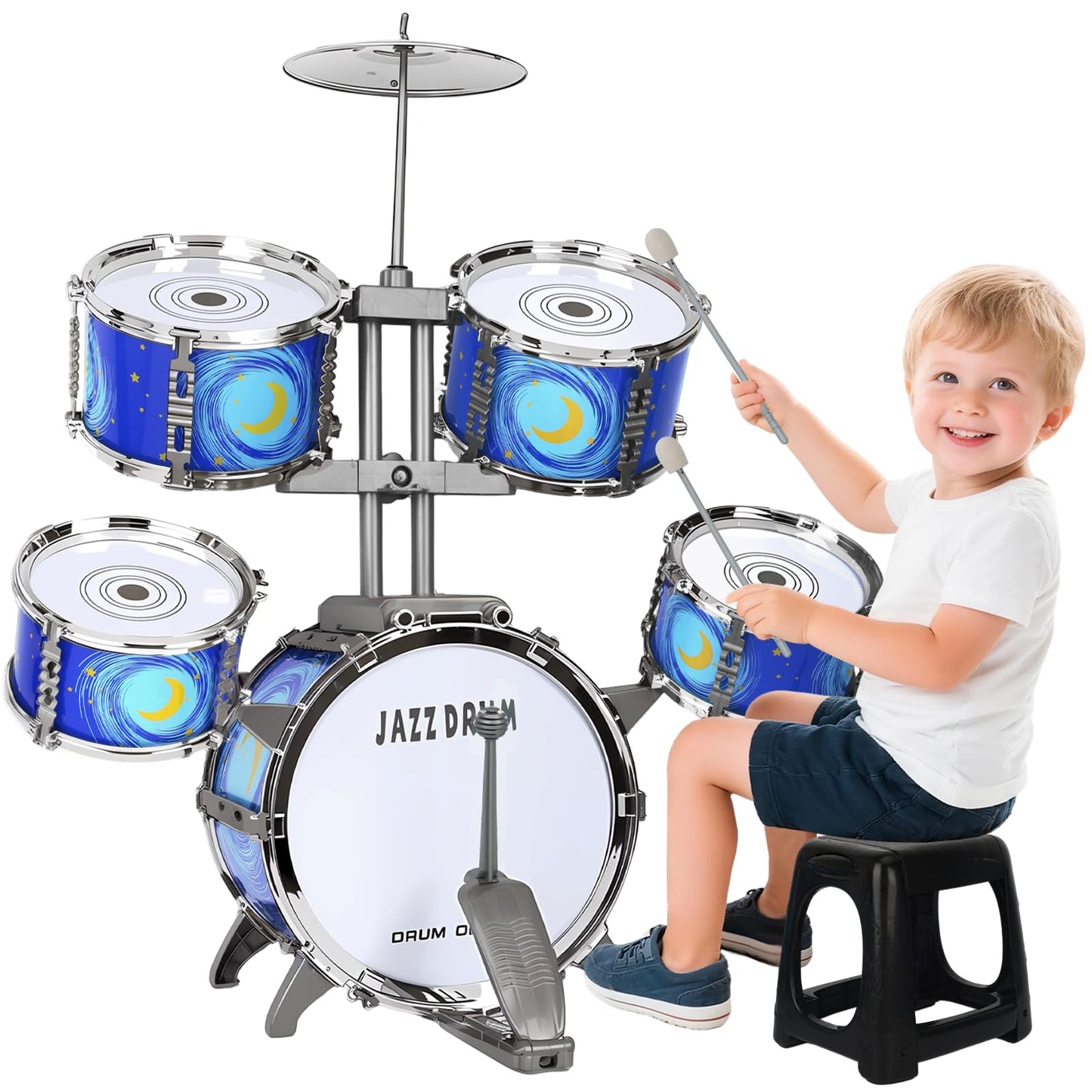 MusicForset Upgraded Kids Drum Set for Toddlers 3-5 – Safe EVA Surface, Stable Stool & Easy Assembly