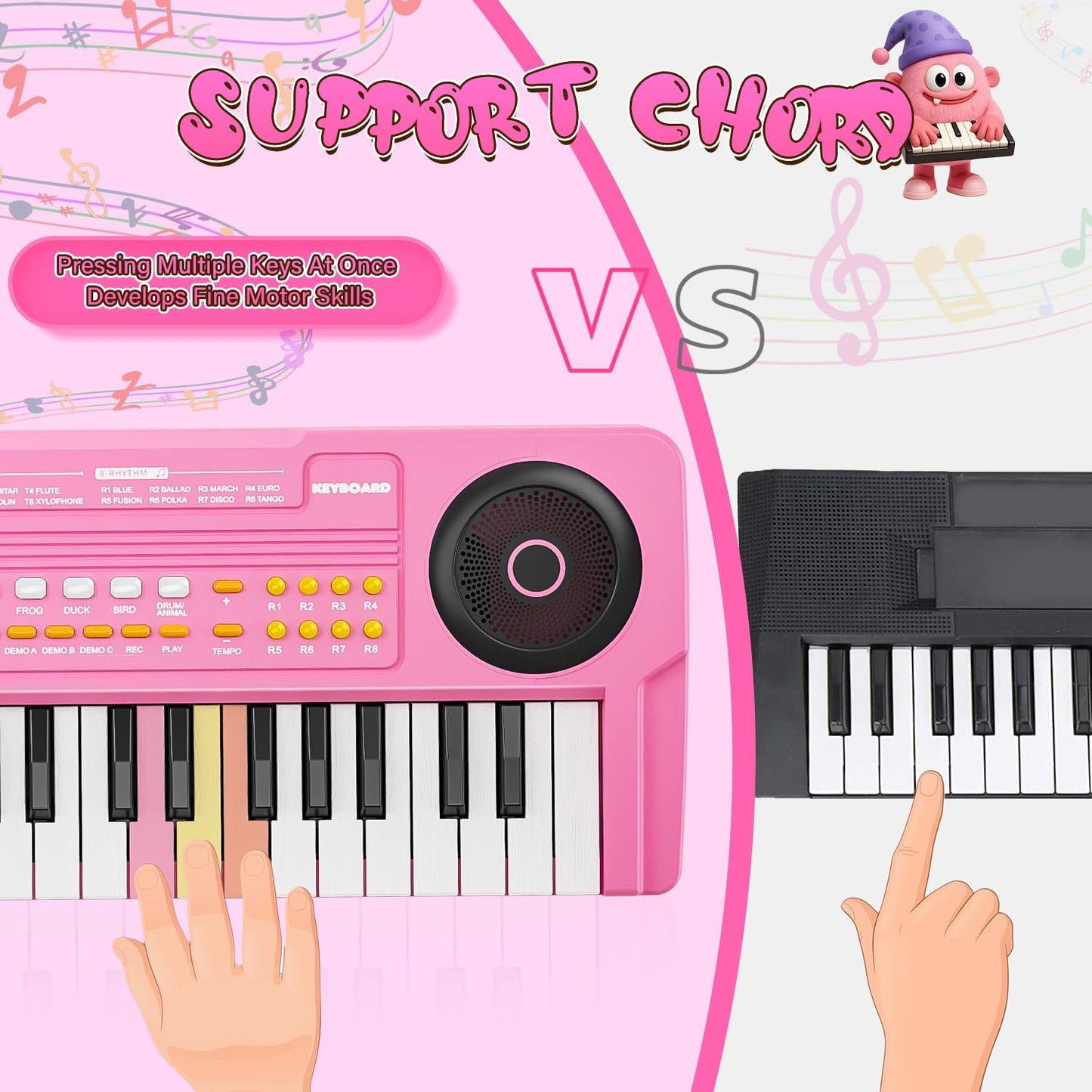MusicForset Upgraded 37-Key Kids Piano Keyboard with Microphone – Pink