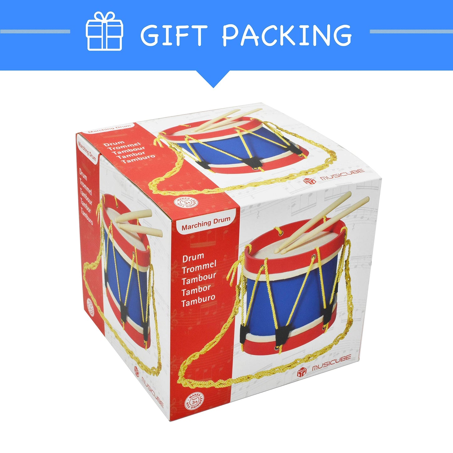 Musicube Kids 8-Inch Drum Set with Adjustable Strap & Wooden Sticks – Safe Fun Gift