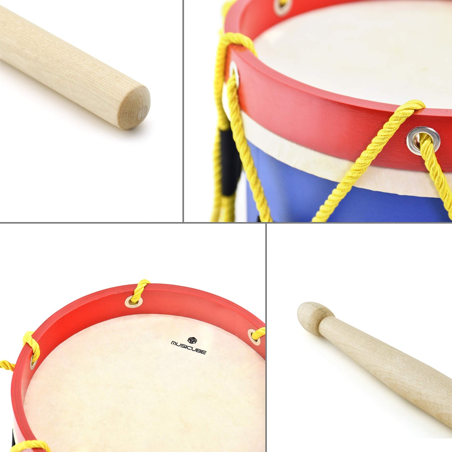 Musicube Kids 8-Inch Drum Set with Adjustable Strap & Wooden Sticks – Safe Fun Gift
