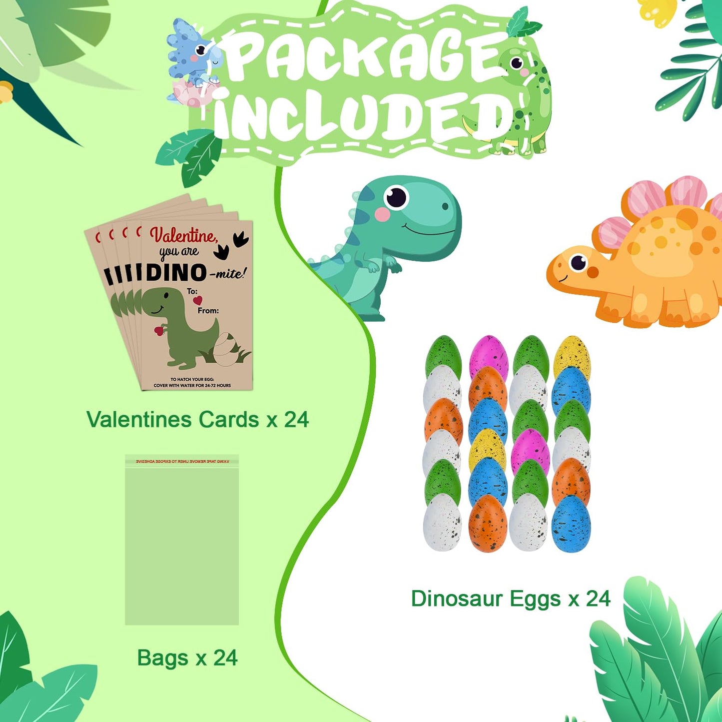 Musinote Valentines Day Gifts for Kids – 24 Pack Hatching Dinosaur Eggs & Cards