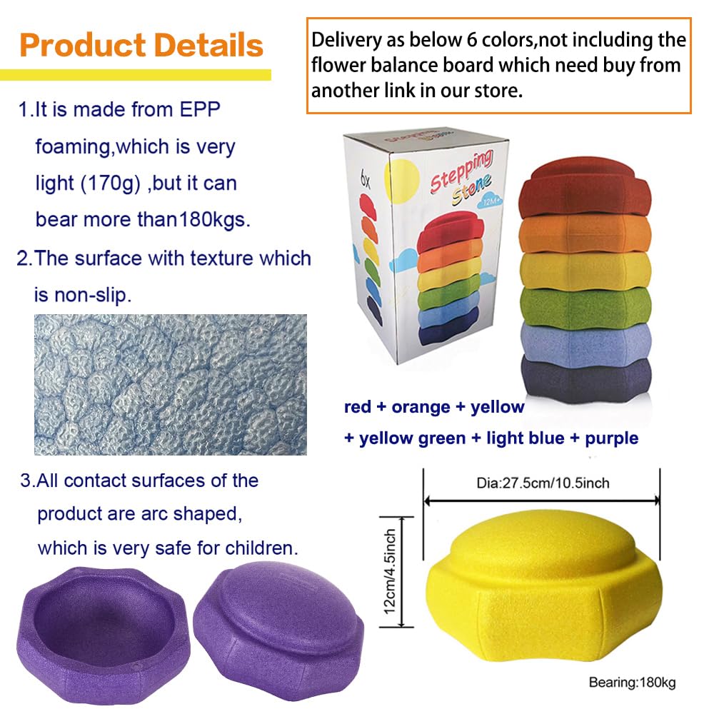 Mutasui Balance Stepping Stones for Kids — 6pc Set | Sensory Play & Balance Practice