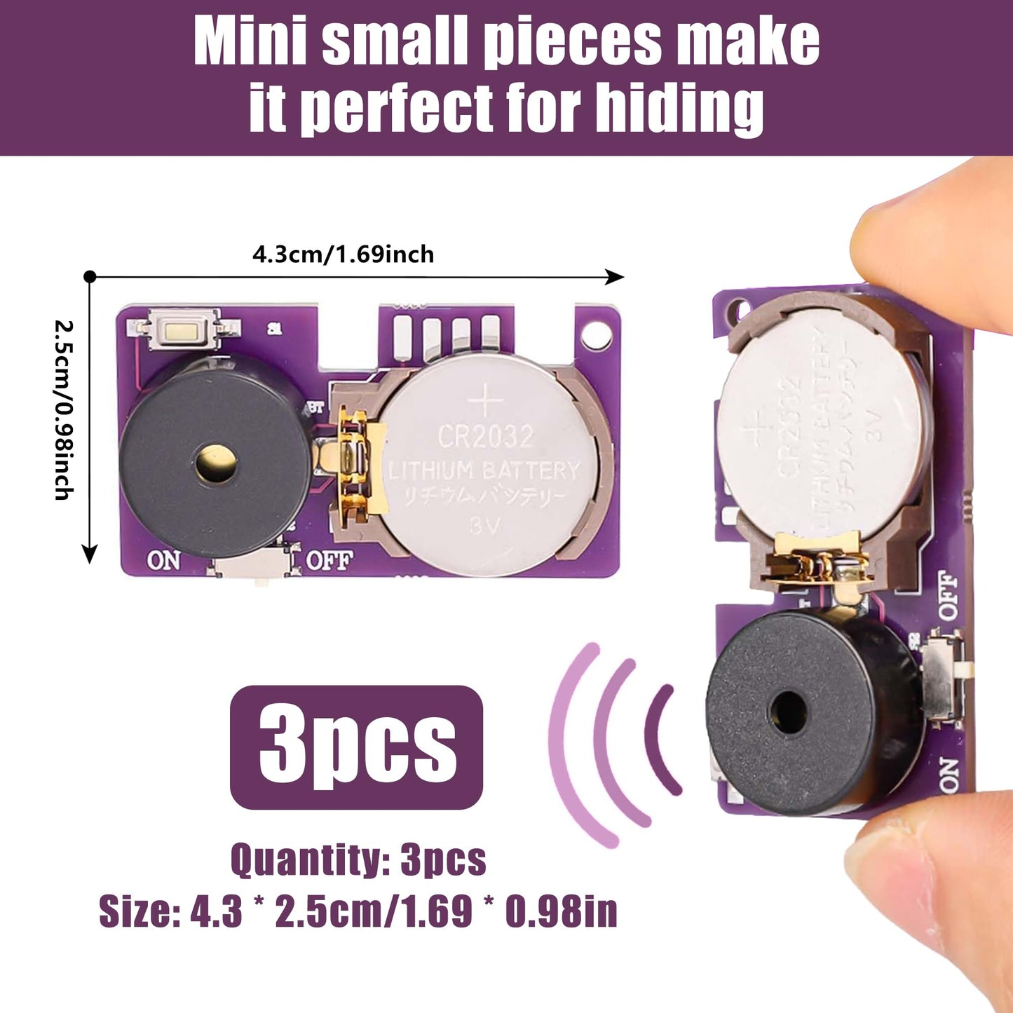 MUUPEG 3-Pack Cricket Noise Makers – 16 Sounds, Hidden Beeping, Long Battery Life (Dark Purple)