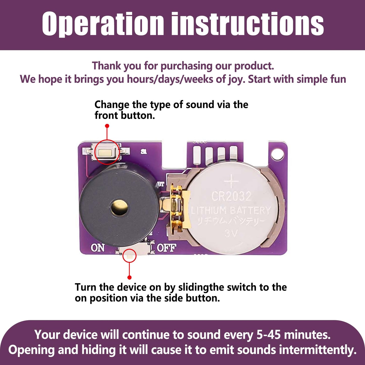 MUUPEG 3-Pack Cricket Noise Makers – 16 Sounds, Hidden Beeping, Long Battery Life (Dark Purple)