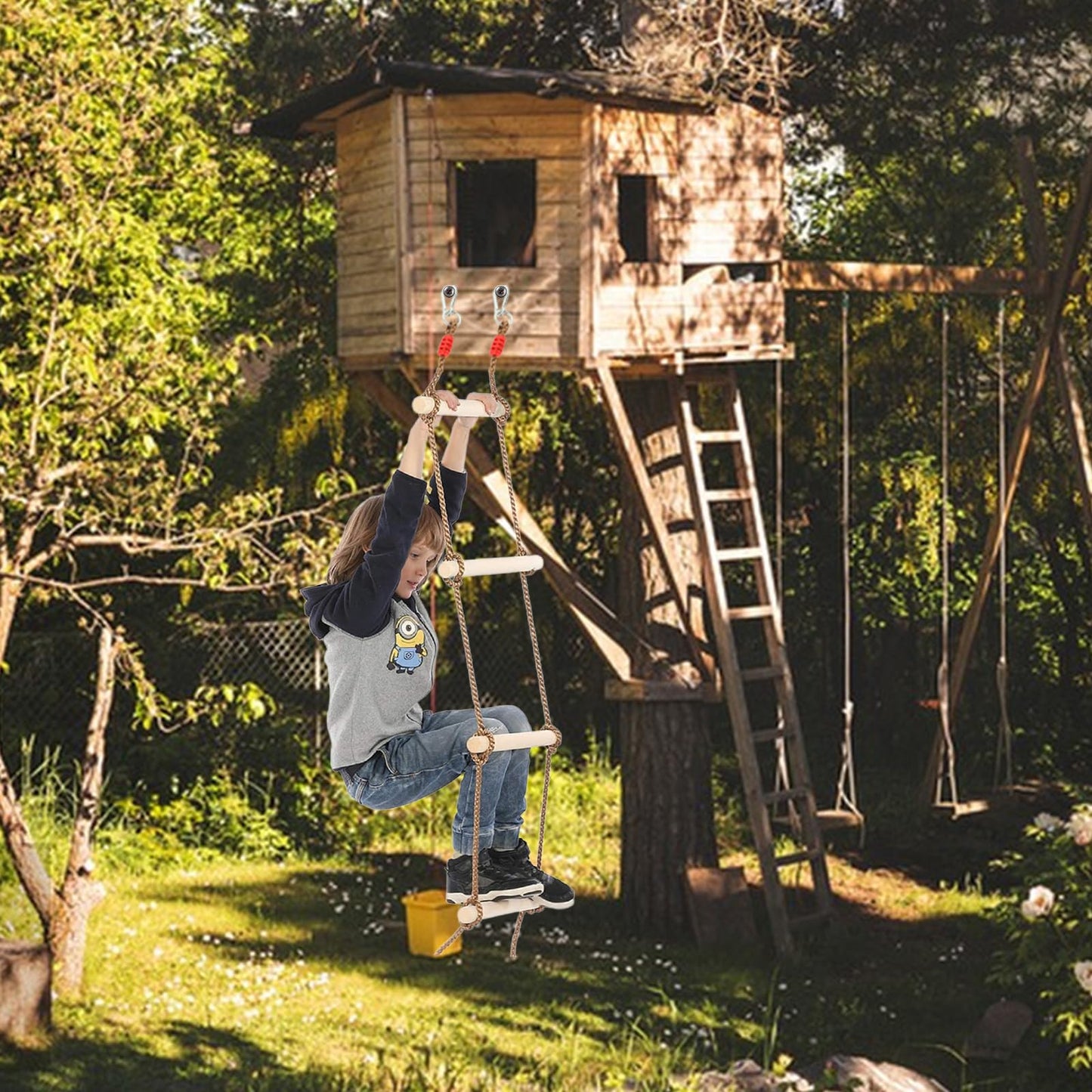 MUXHEL 6.5ft Climbing Rope Ladder for Kids – Wooden Rope Ladder for Treehouse & Swing Set