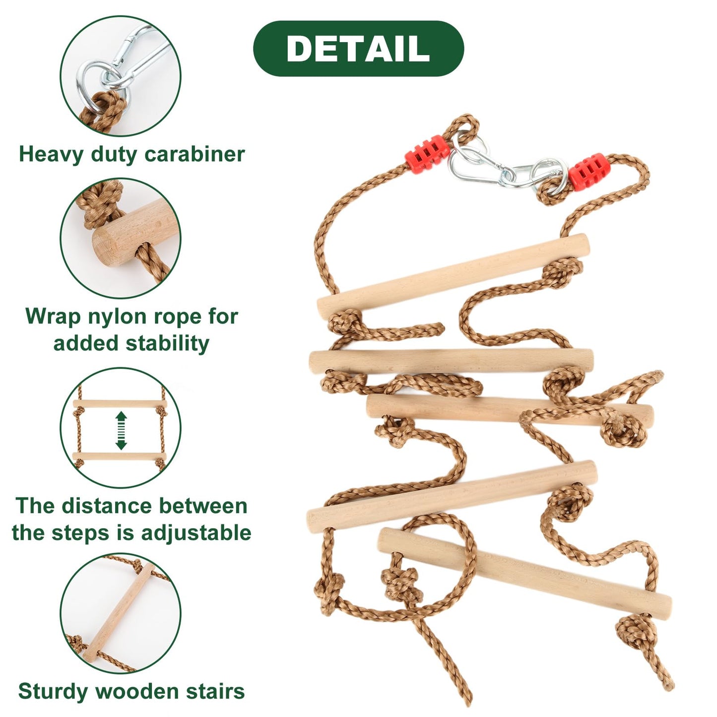 MUXHEL 6.5ft Climbing Rope Ladder for Kids – Wooden Rope Ladder for Treehouse & Swing Set