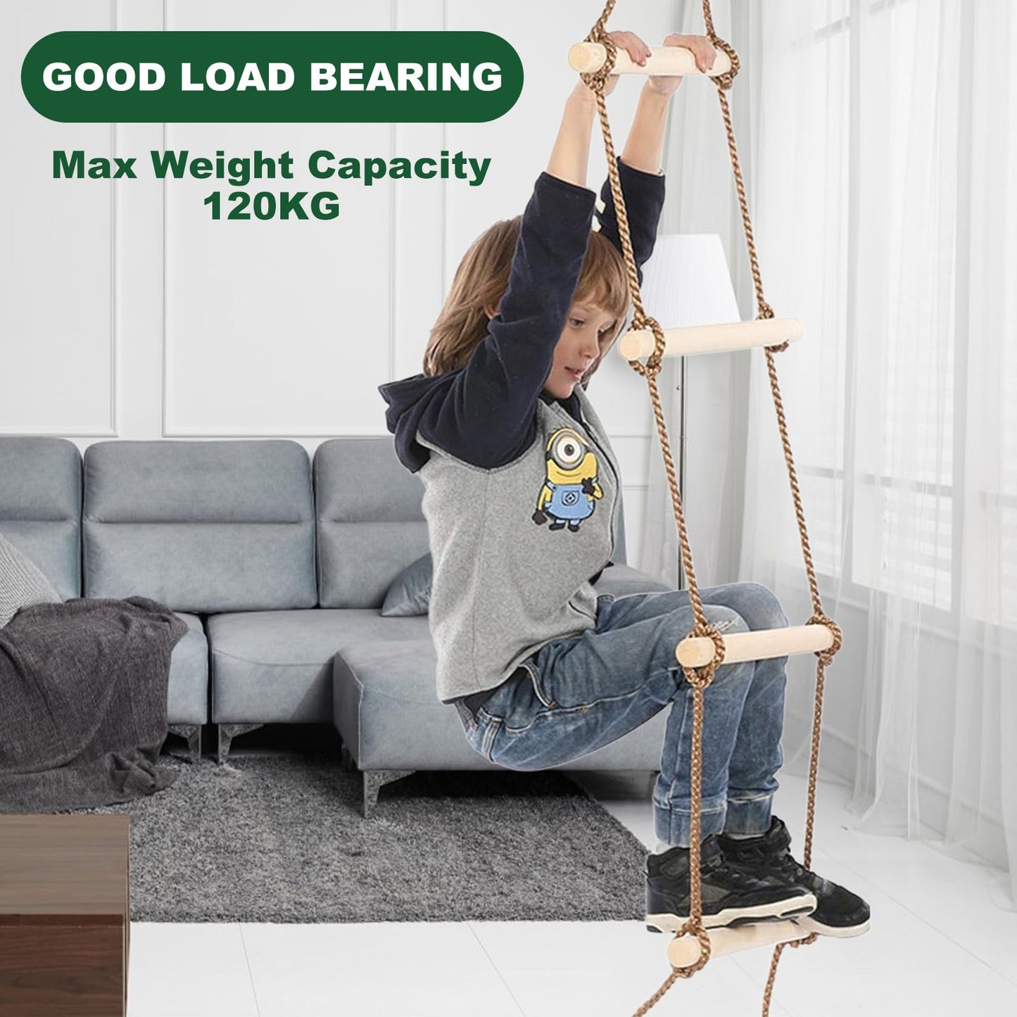 MUXHEL 6.5ft Climbing Rope Ladder for Kids – Wooden Rope Ladder for Treehouse & Swing Set