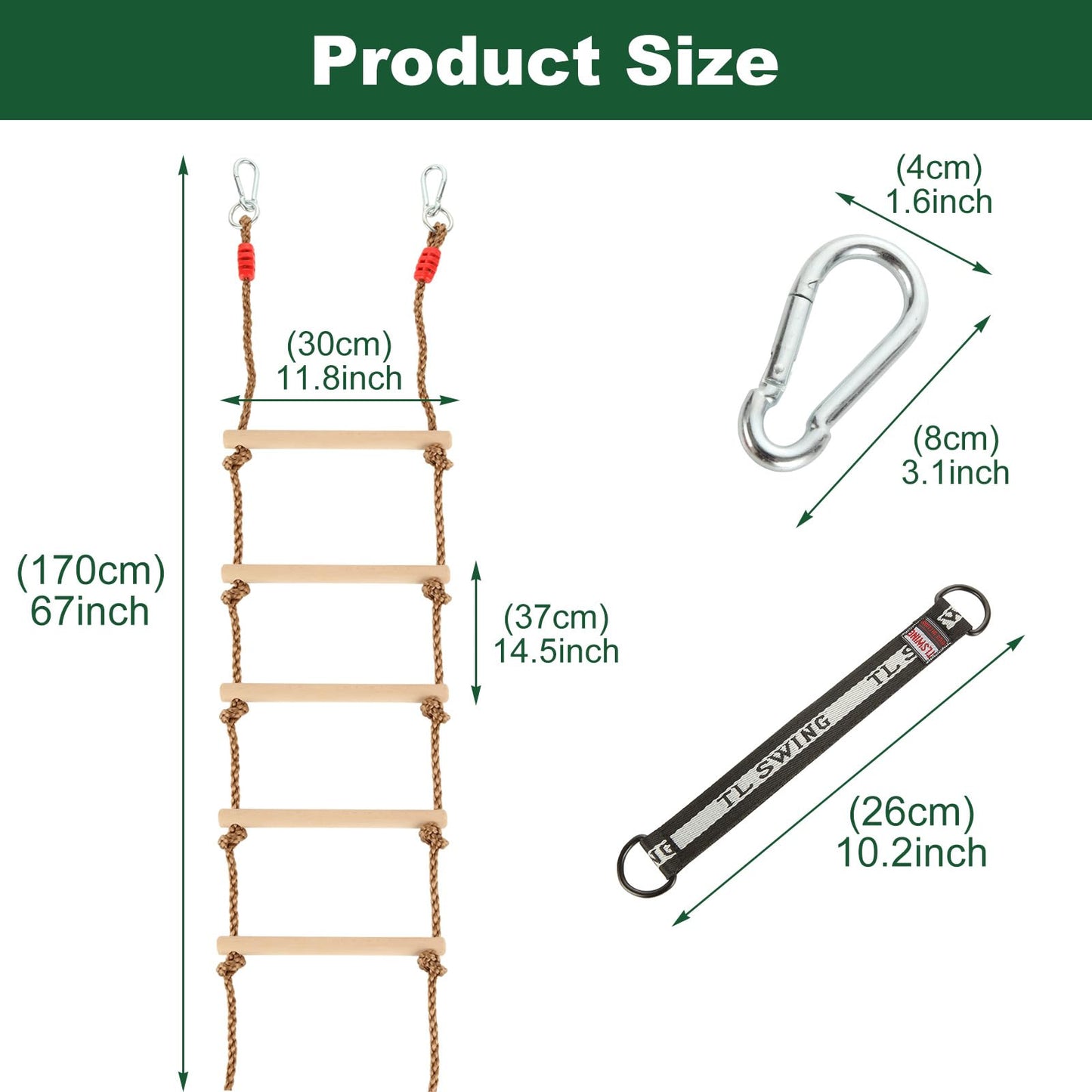MUXHEL 6.5ft Climbing Rope Ladder for Kids – Wooden Rope Ladder for Treehouse & Swing Set