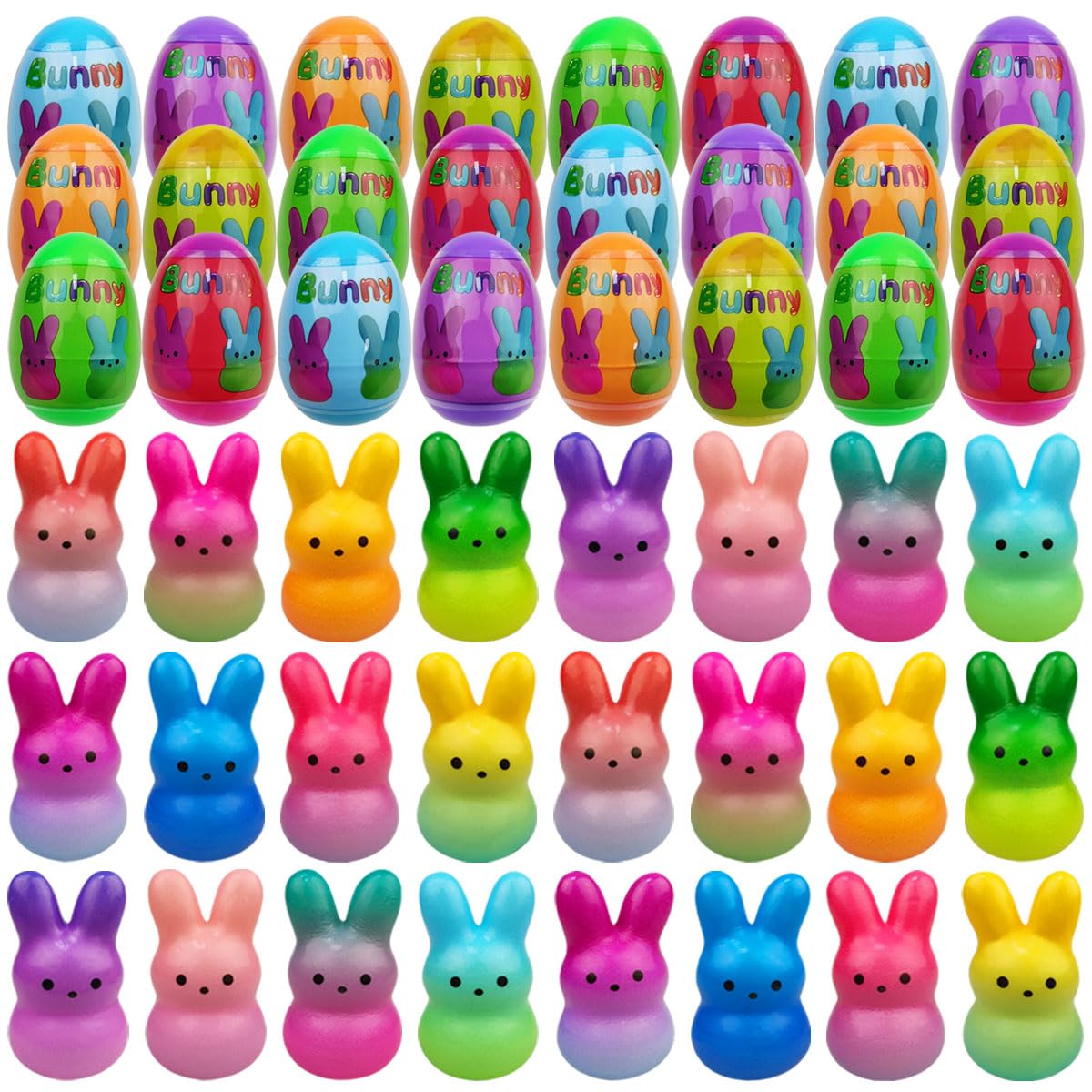Muyiz 24 Pack Prefilled Easter Eggs with Bunny Slow Rising Squishy Toys
