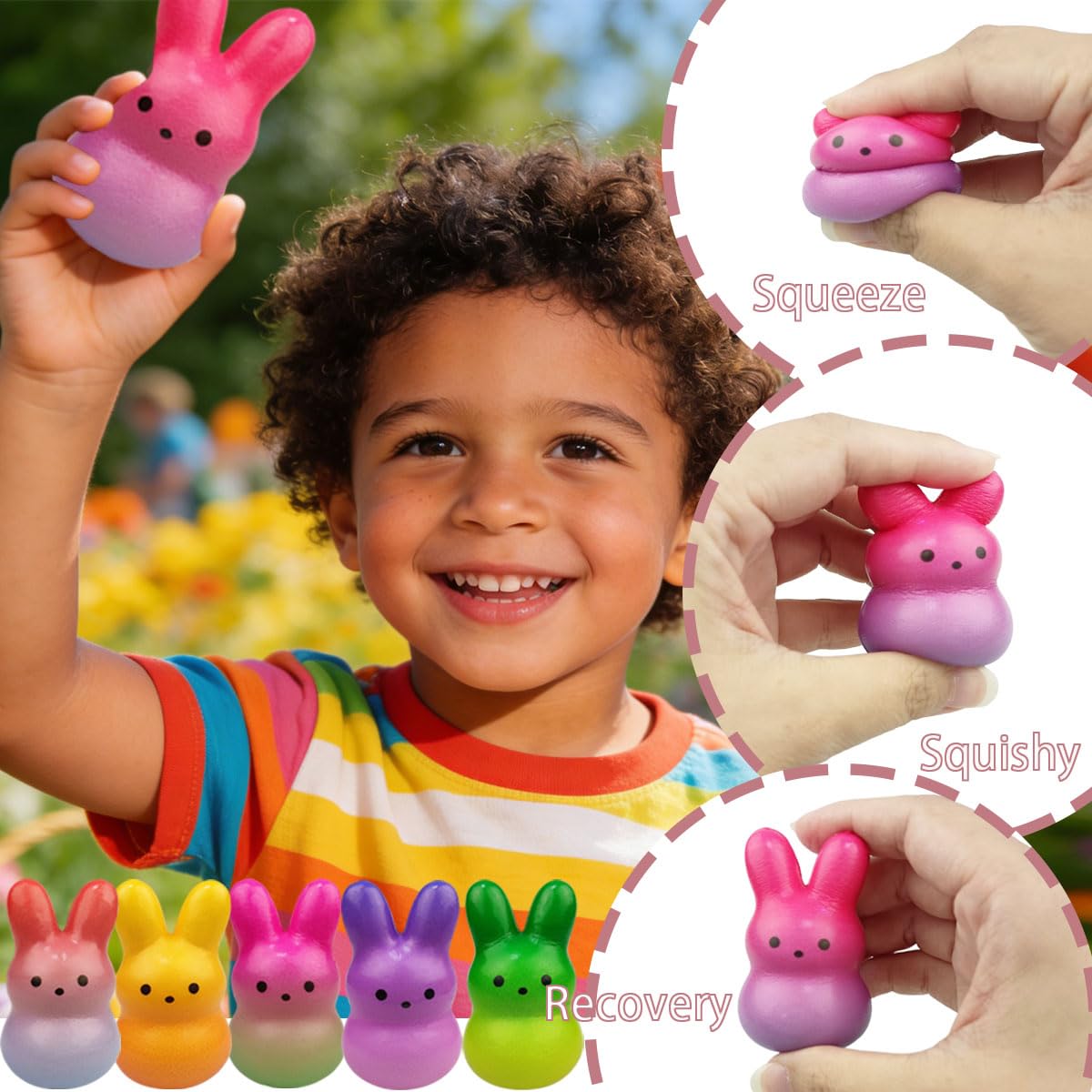 Muyiz 24 Pack Prefilled Easter Eggs with Bunny Slow Rising Squishy Toys