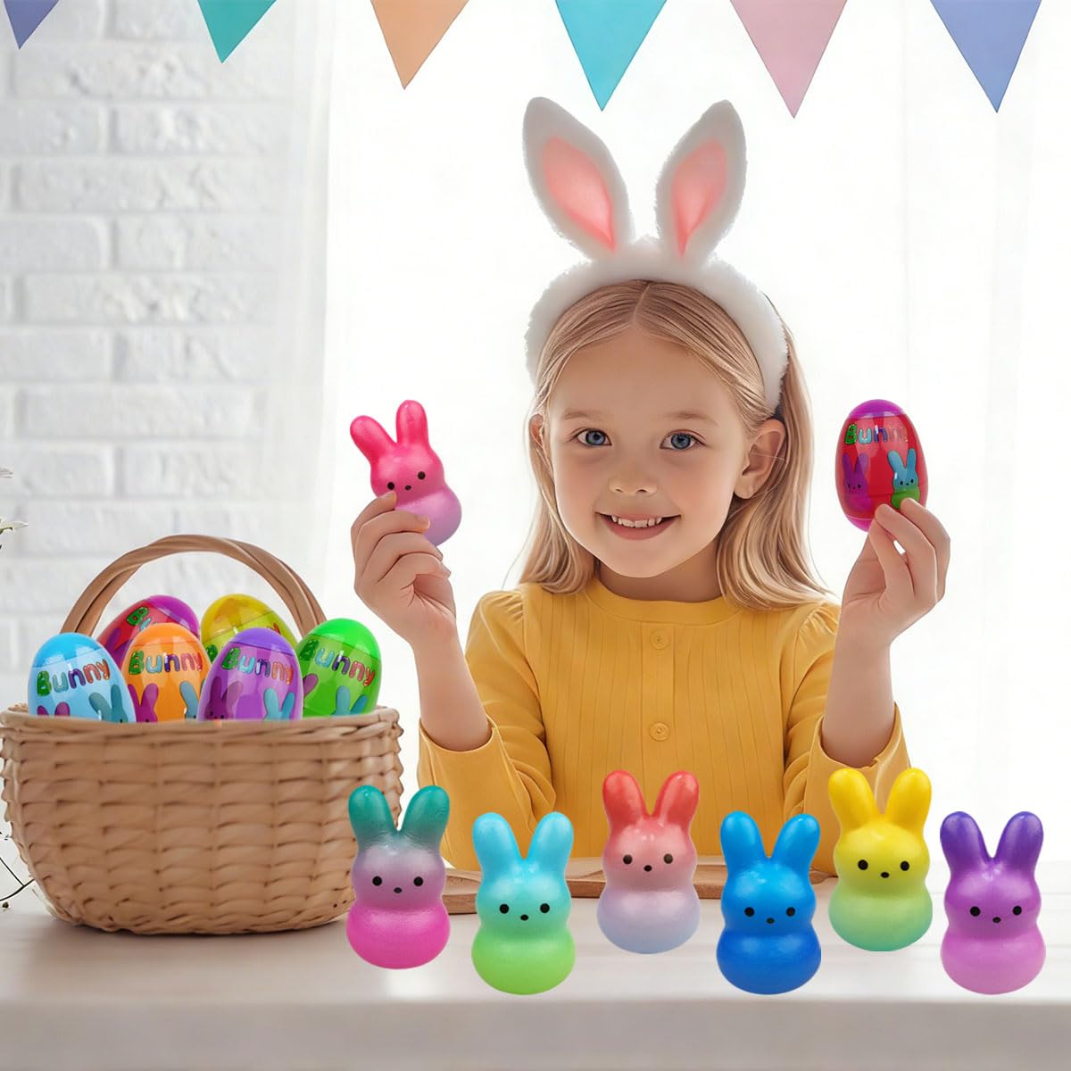 Muyiz 24 Pack Prefilled Easter Eggs with Bunny Slow Rising Squishy Toys