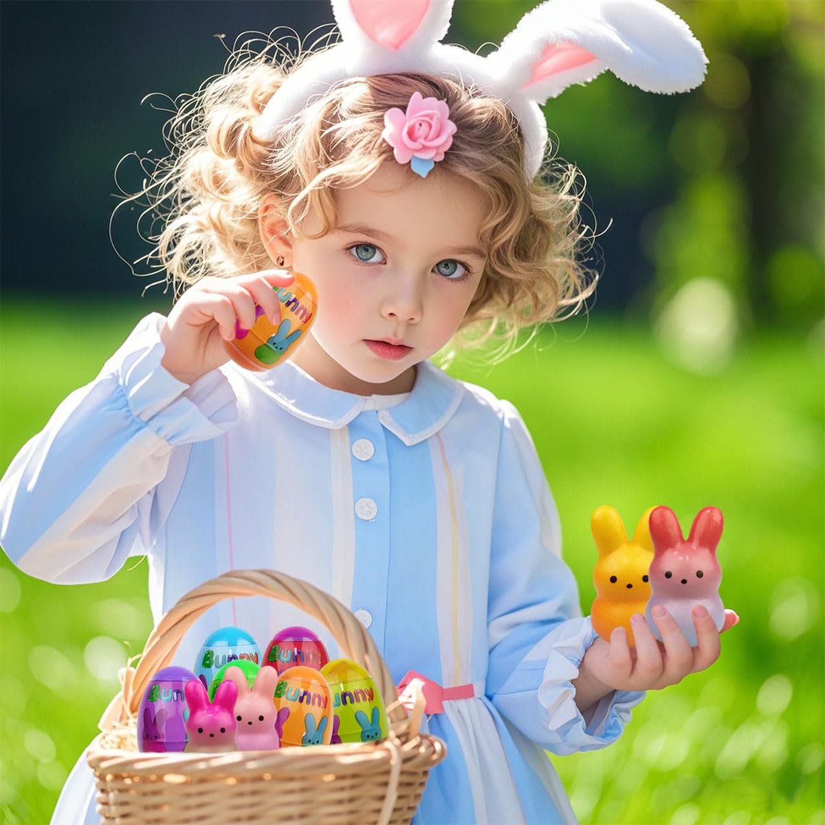 Muyiz 24 Pack Prefilled Easter Eggs with Bunny Slow Rising Squishy Toys