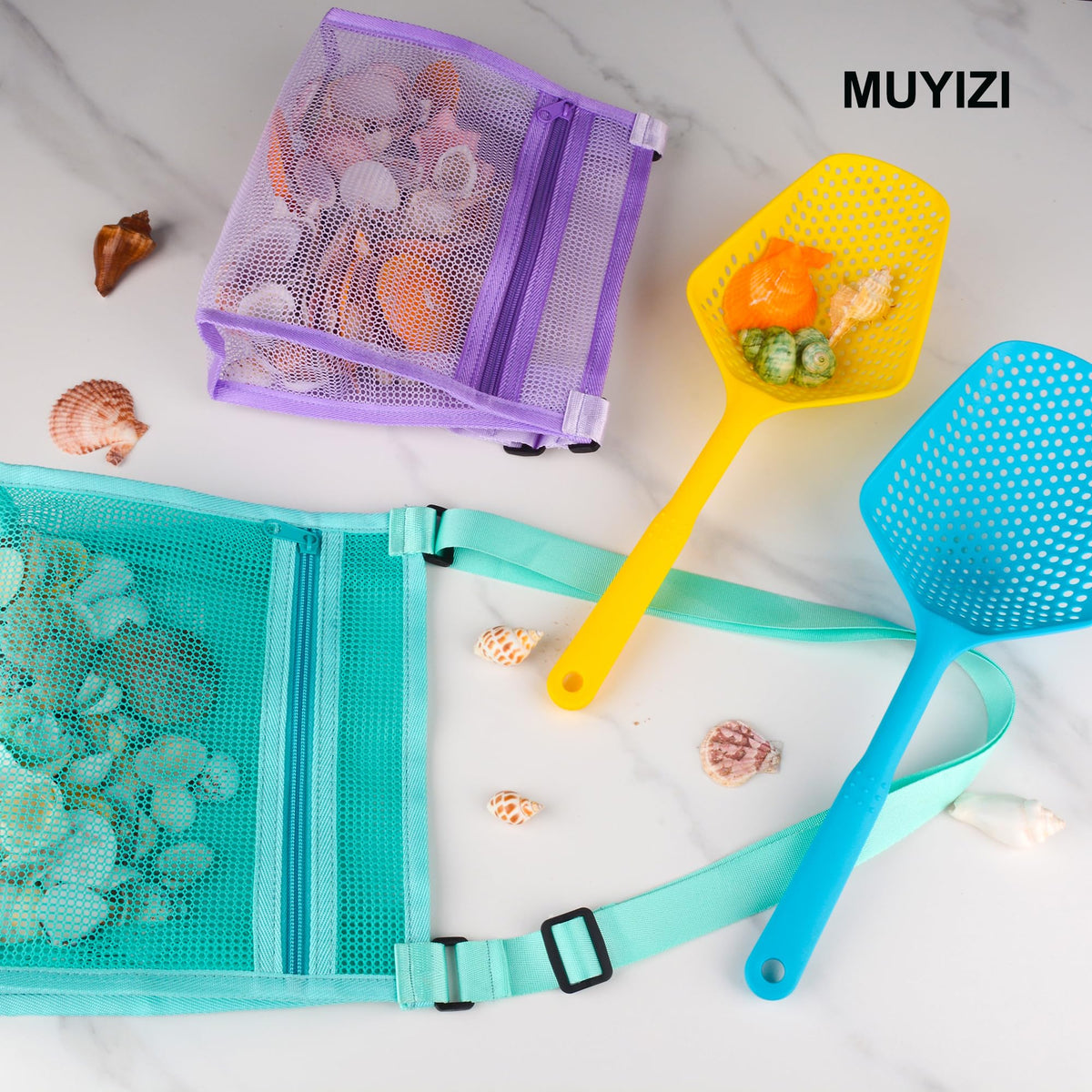 MUYIZI Beach Mesh Shovel with Shell Bags – Kids Sand Sifter & Shell-Collecting Tool
