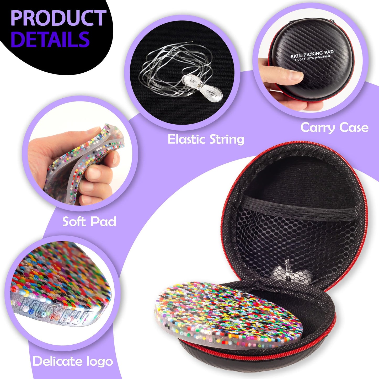 MUYMUT Picky Pad 1pc – Non-Sticky Silicone Fidget Pad for Dermatillomania, ADHD and OCD (10 cm / 3.9 in) with Carry Case