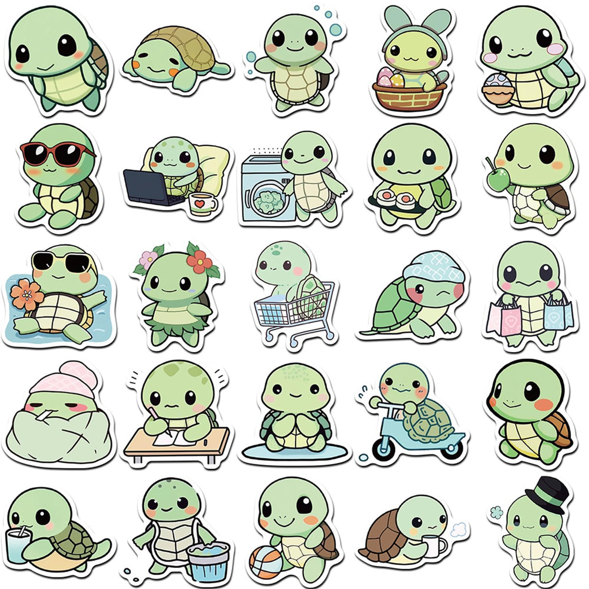 MUZIWAN 50Pcs Animal Stickers – Waterproof Vinyl for Water Bottles, Notebooks & Back-to-School (Tortoise)
