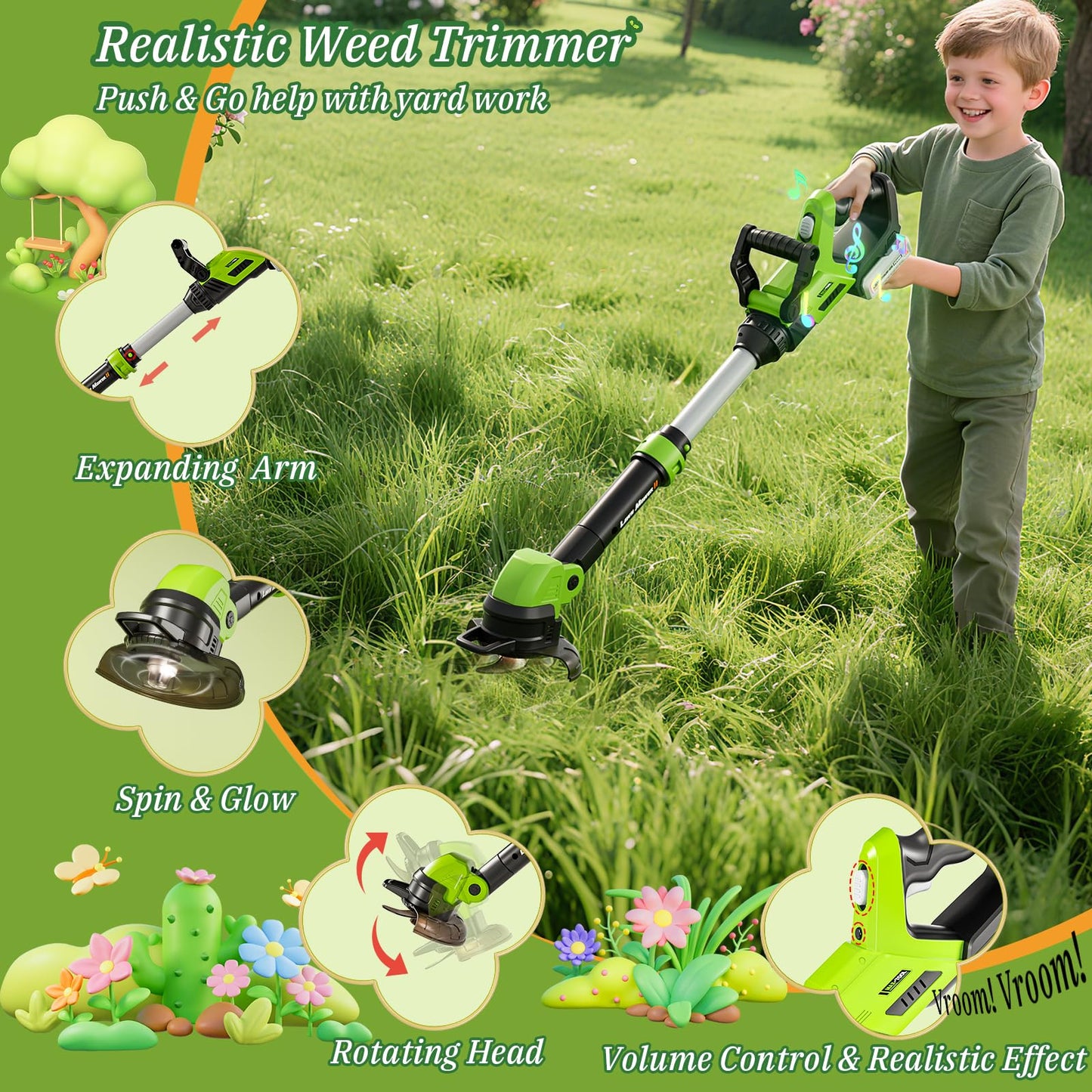 MUZREES Kids 3-in-1 Tool Set with Lights and Sounds | Safe Toddler Garden Toys