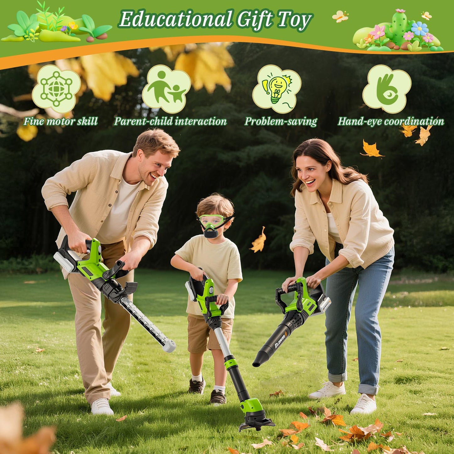 MUZREES Kids 3-in-1 Tool Set with Lights and Sounds | Safe Toddler Garden Toys