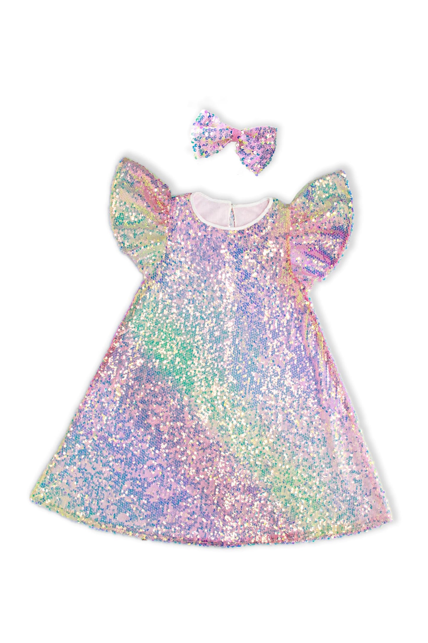 Muztagata Girls Sequin Dress – Shiny Flutter Sleeve Midi with Hair Bow | Party Dress