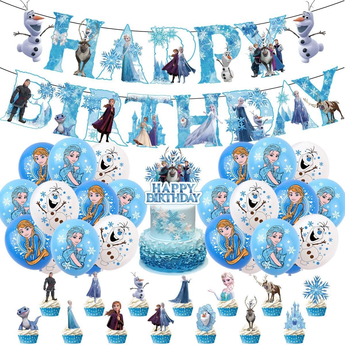 MVVKUUI Frozen Theme Party Decorations Kit - 49 Pcs, Easy DIY for Kids' Birthday Party