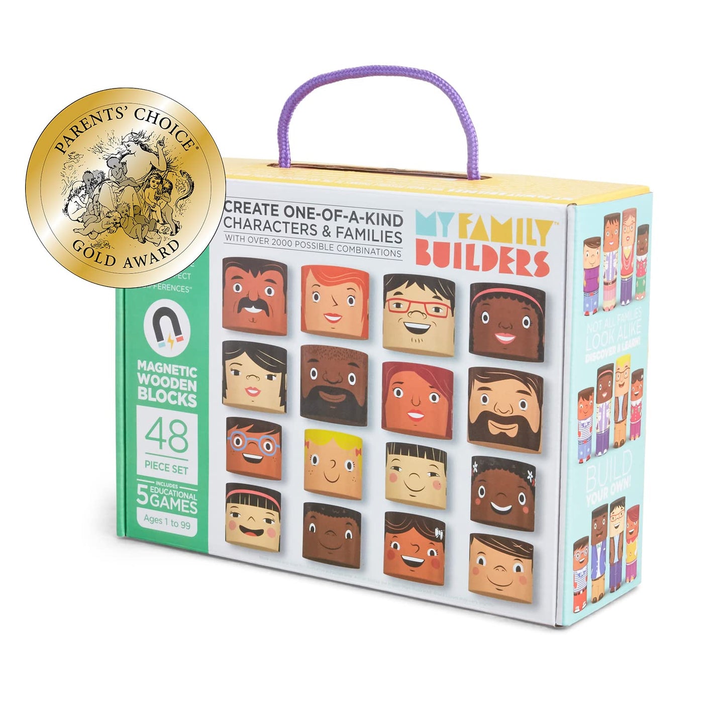 My Family Builders 48-Piece Multiracial Magnetic Wooden Blocks – SEL Toy for Ages 1+