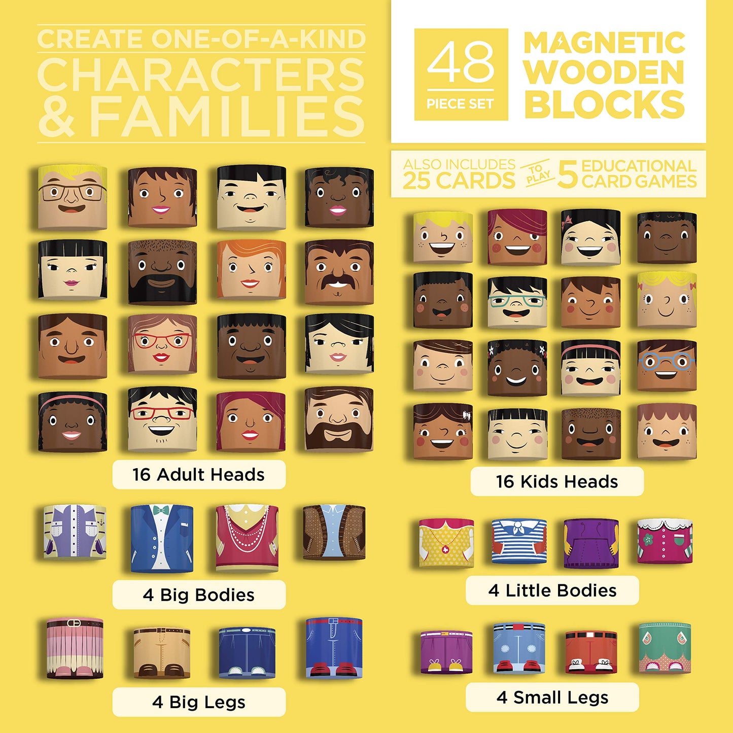 My Family Builders 48-Piece Multiracial Magnetic Wooden Blocks – SEL Toy for Ages 1+