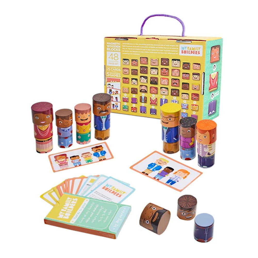 My Family Builders 48-Piece Multiracial Magnetic Wooden Blocks – SEL Toy for Ages 1+