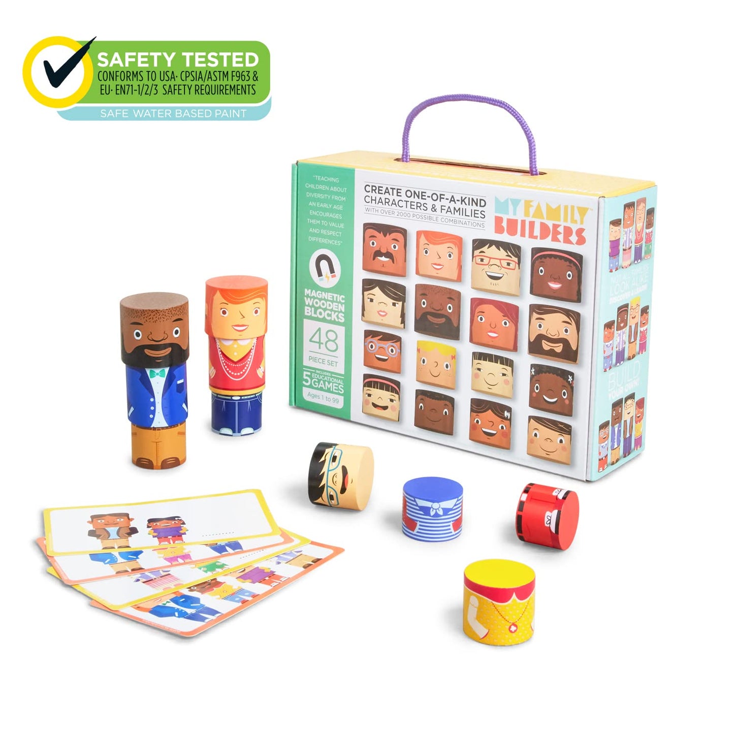 My Family Builders 48-Piece Multiracial Magnetic Wooden Blocks – SEL Toy for Ages 1+
