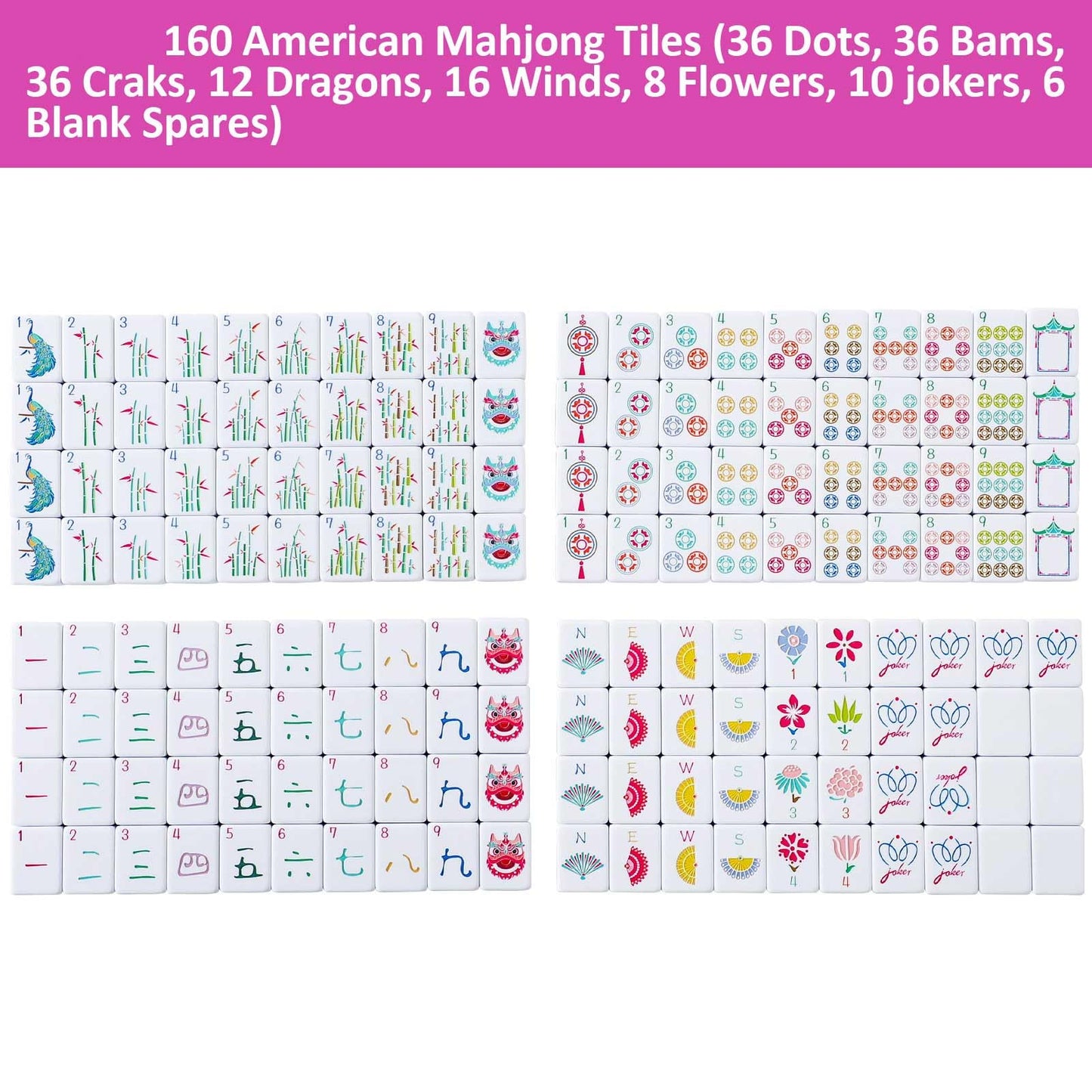 My Mahjong Trove 160 Engraved American Mahjong Set with Carrying Bag – 1.2” Tiles