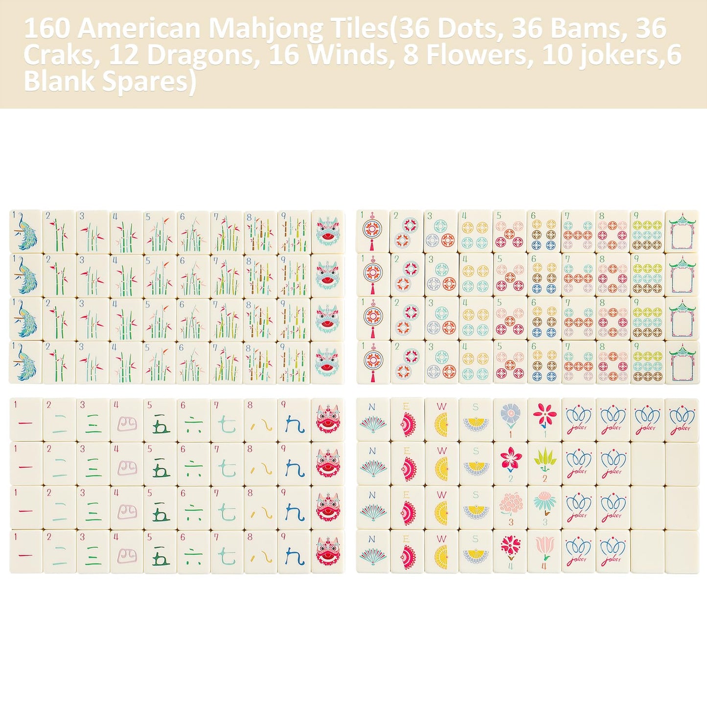 My Mahjong Trove 160-Tile Engraved American Mahjong Set with Carrying Bag – 1.2" Tiles