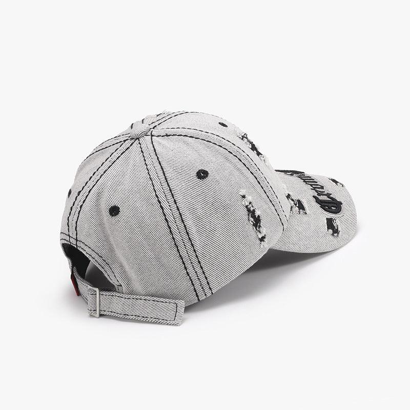 Matching Ripped Letter Print Embroidery Cap – Adjustable Cotton Dome Hat