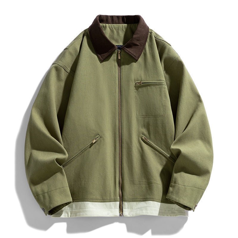 Men’s Contrast Color Washed Polo Collar Jacket