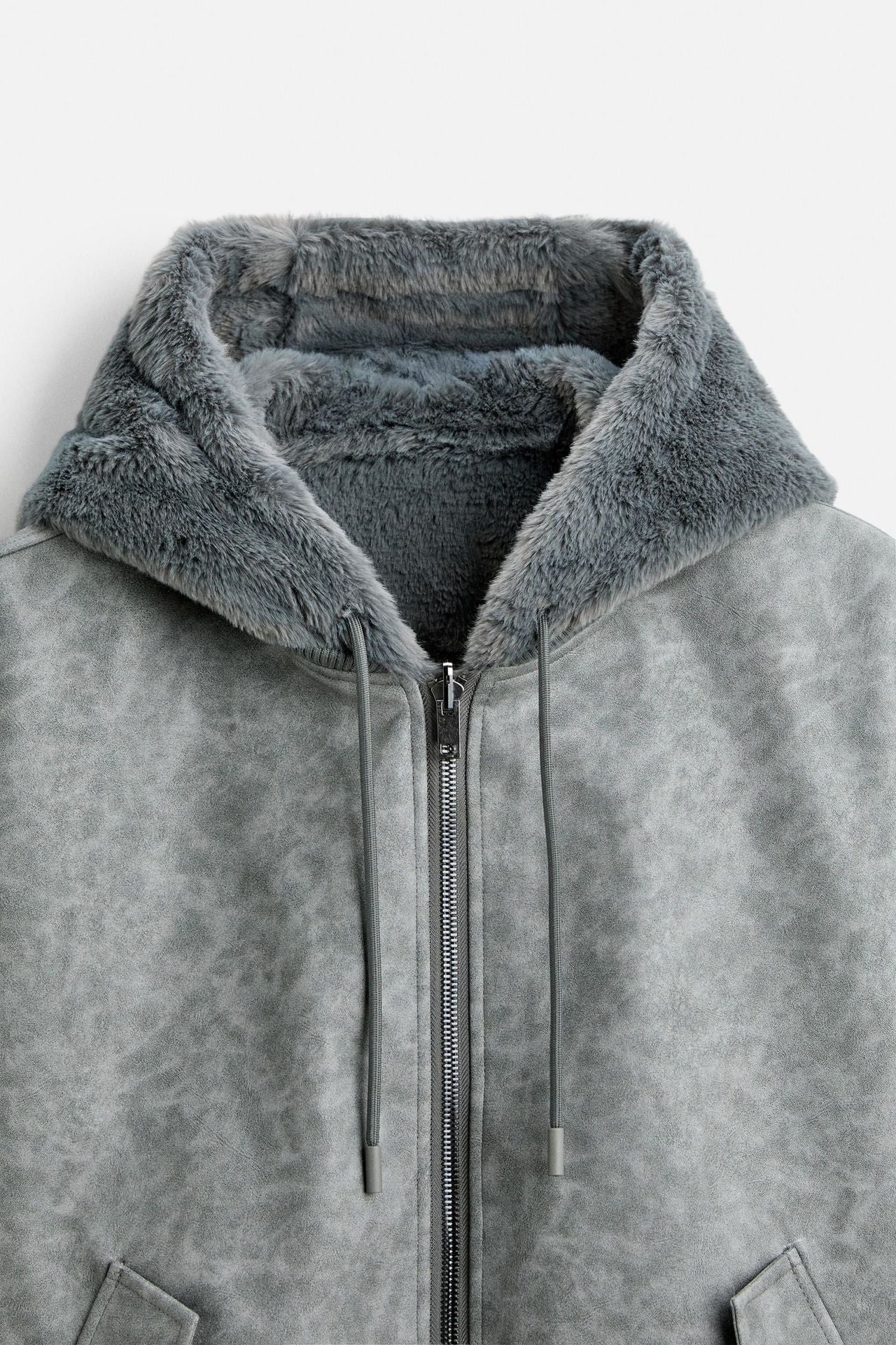 Men's Double-Sided Faux Leather Hooded Bomber Jacket