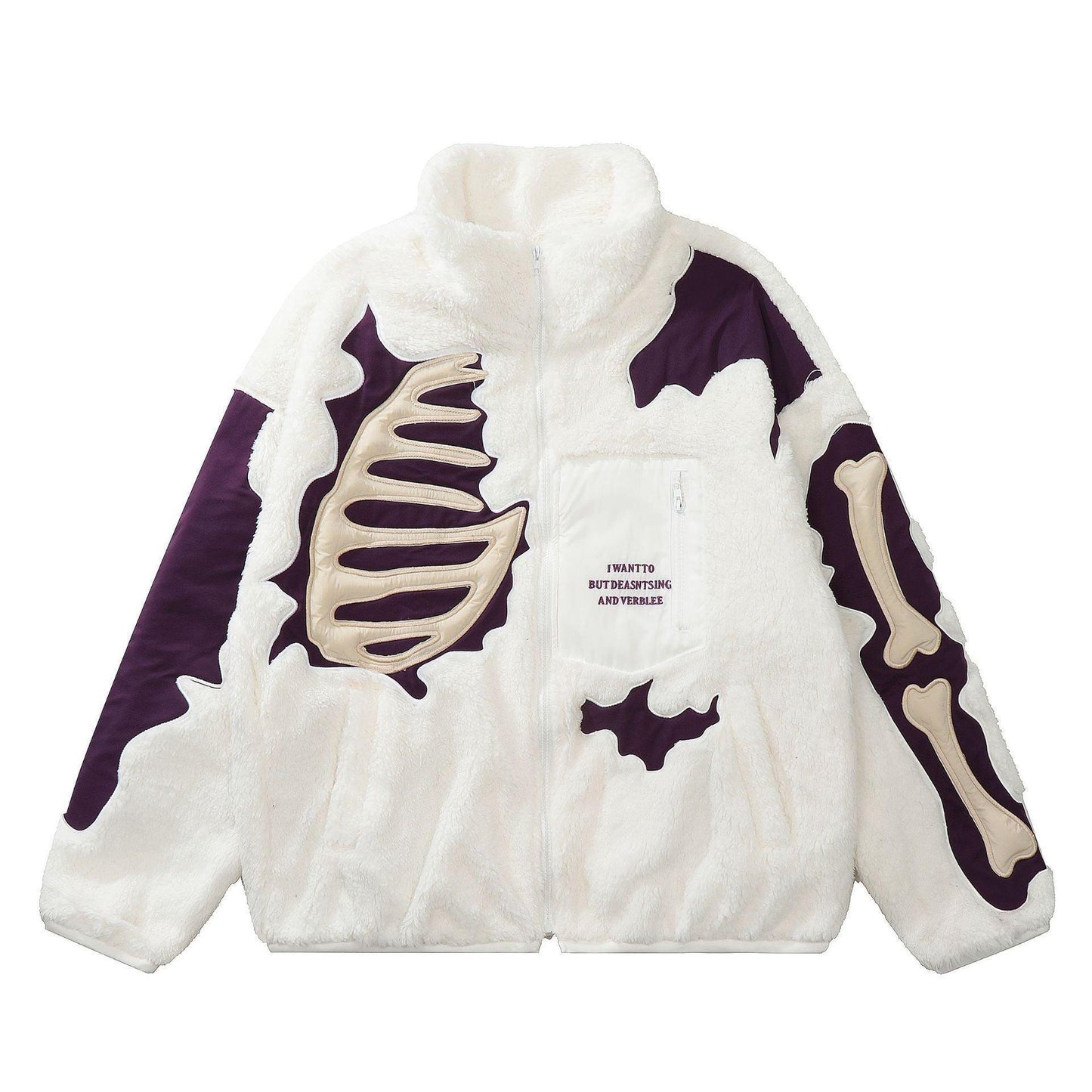 Lamb Wool Stitching Skeleton Embroidered Cotton