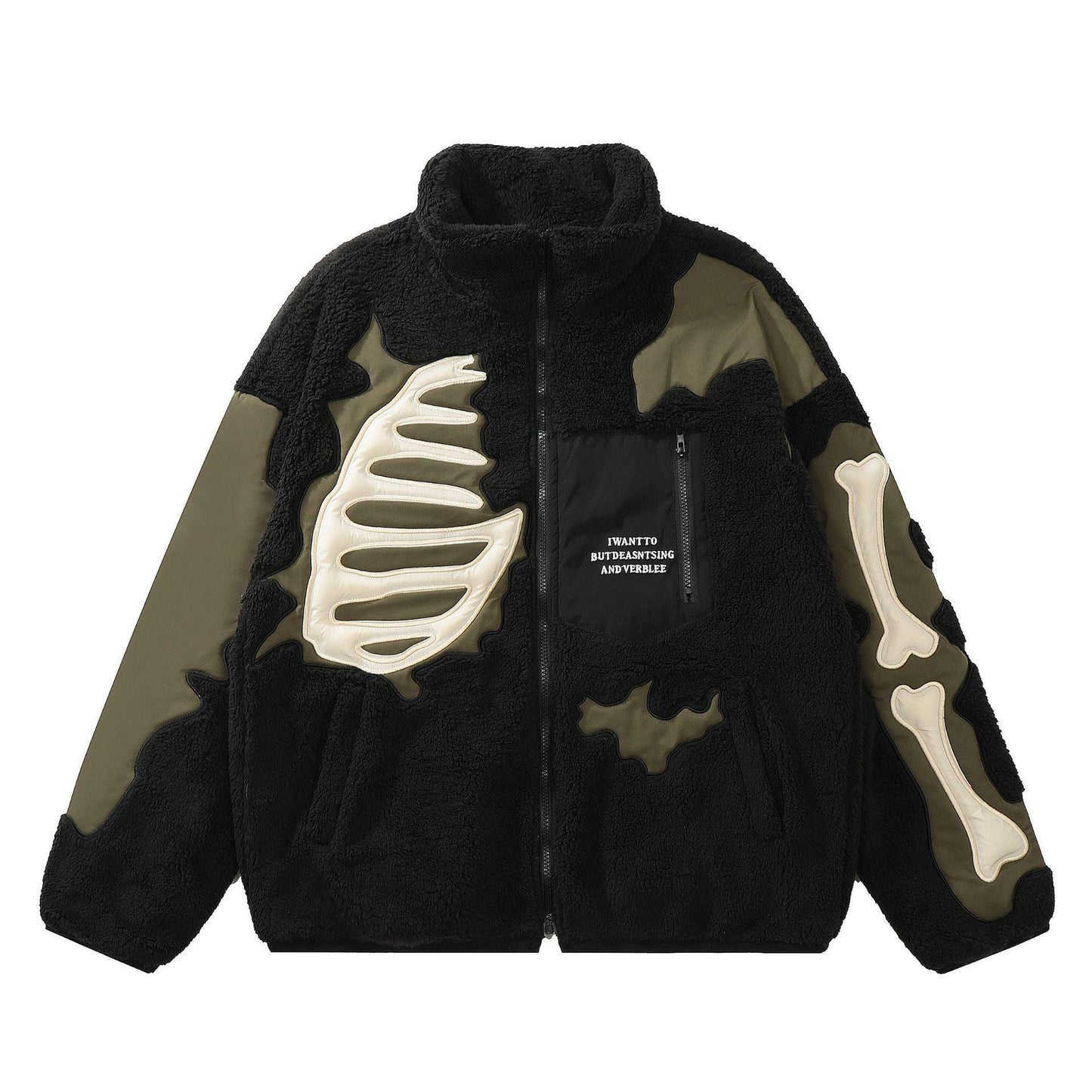 Lamb Wool Stitching Skeleton Embroidered Cotton