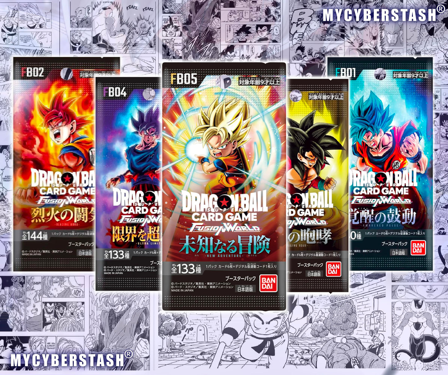 DBZ Booster Pack Bundle FB-01–FB-05 + Enamel Pin & Stickers | SB-02 Chase Pack (1-in-5) | MYCYBERSTASH