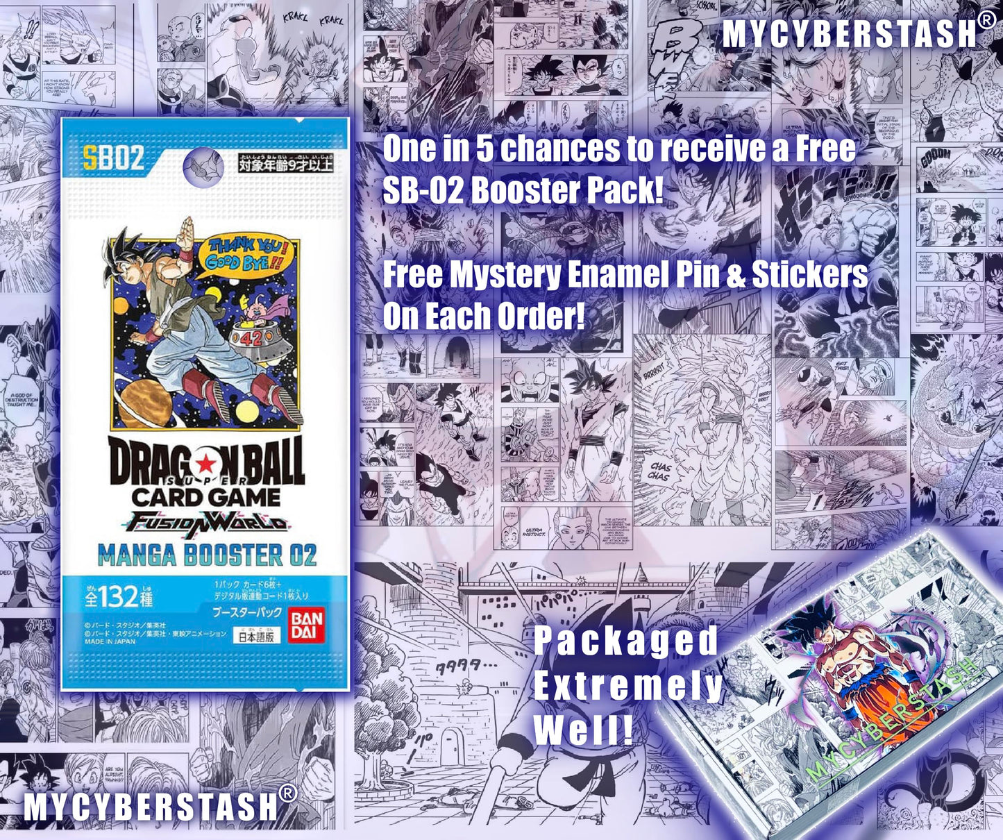 DBZ Booster Pack Bundle FB-01–FB-05 + Enamel Pin & Stickers | SB-02 Chase Pack (1-in-5) | MYCYBERSTASH