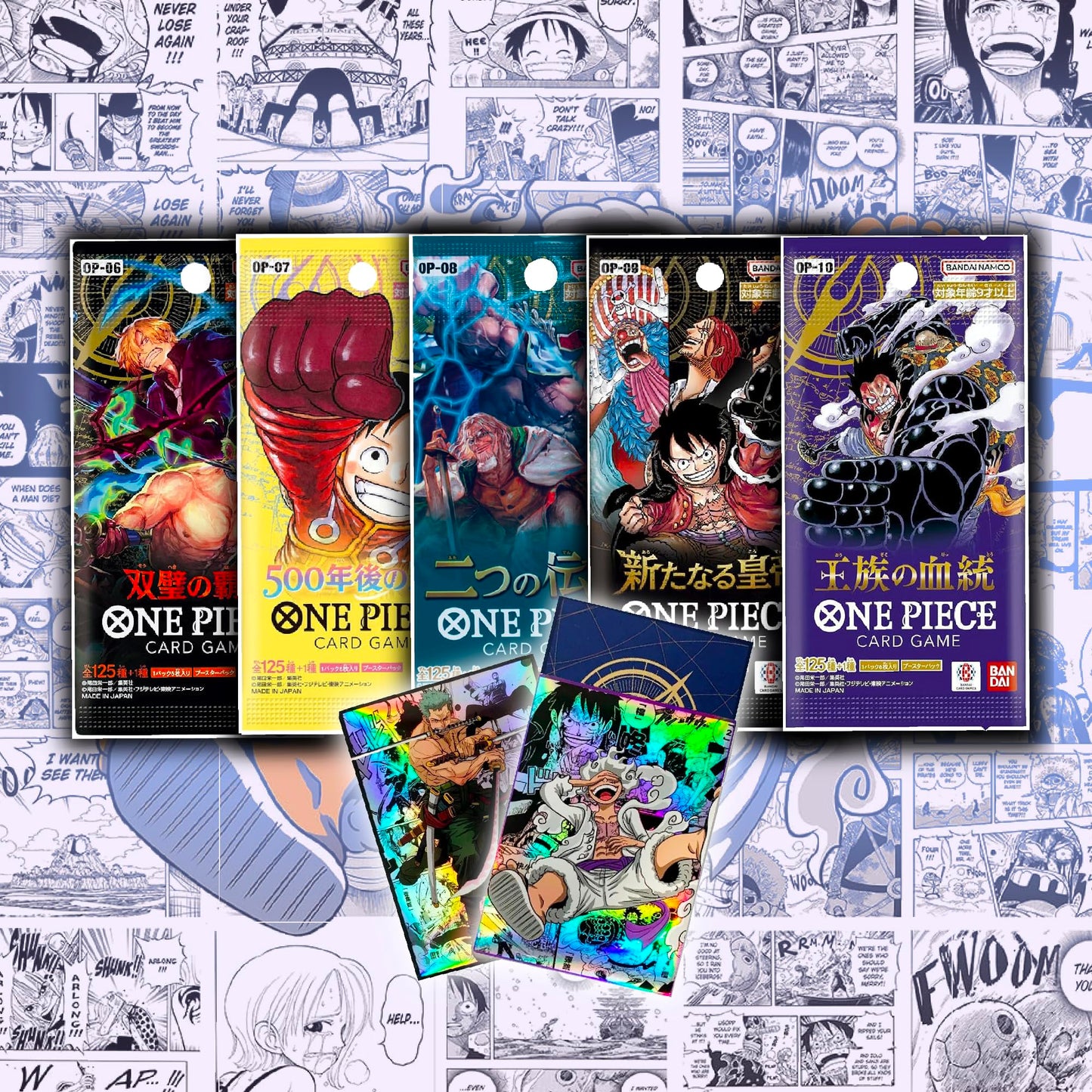 MYCYBERSTASH One Piece Booster Packs (5 Pack) OP-06 to OP-10 with Free Holographic Sleeves – Japanese Edition