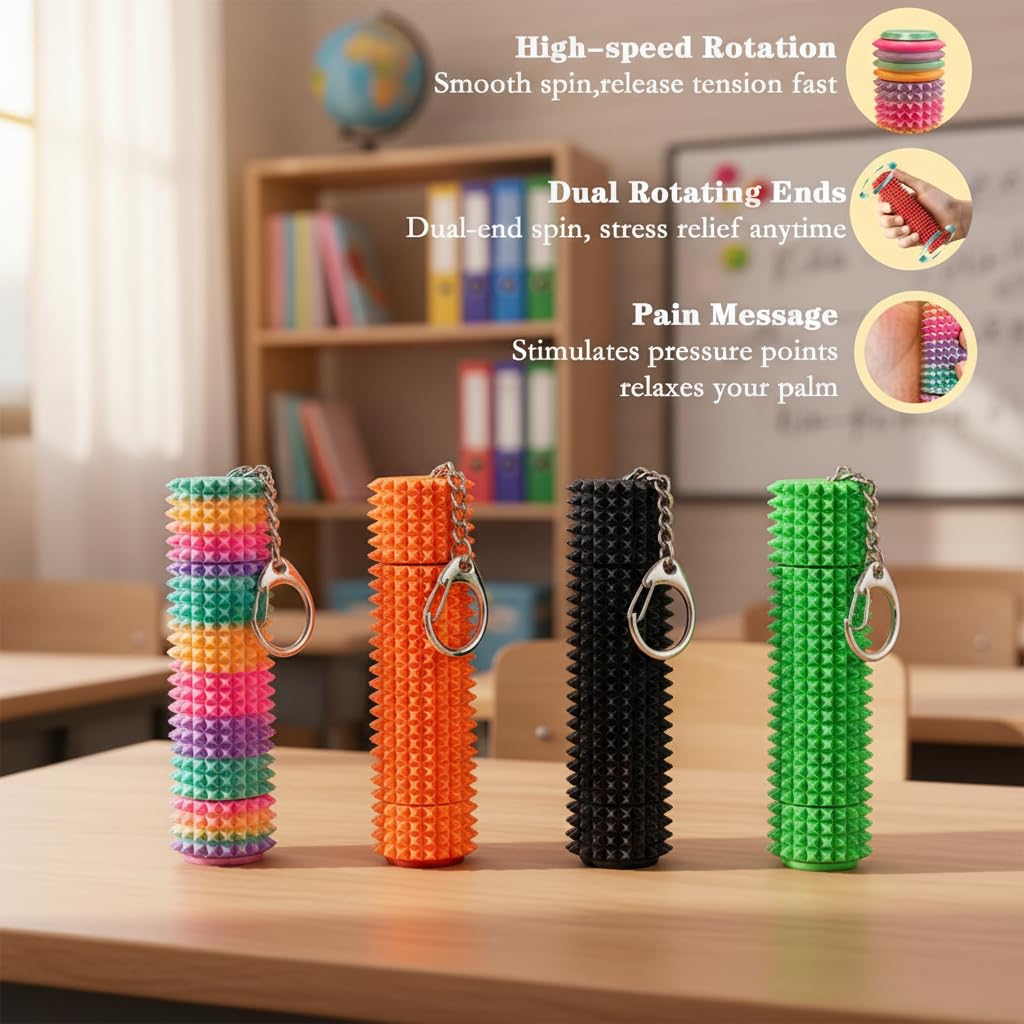 Mydethun Little Ouchies Fidget Toys – 3-Section Roller & Spinner, Rainbow