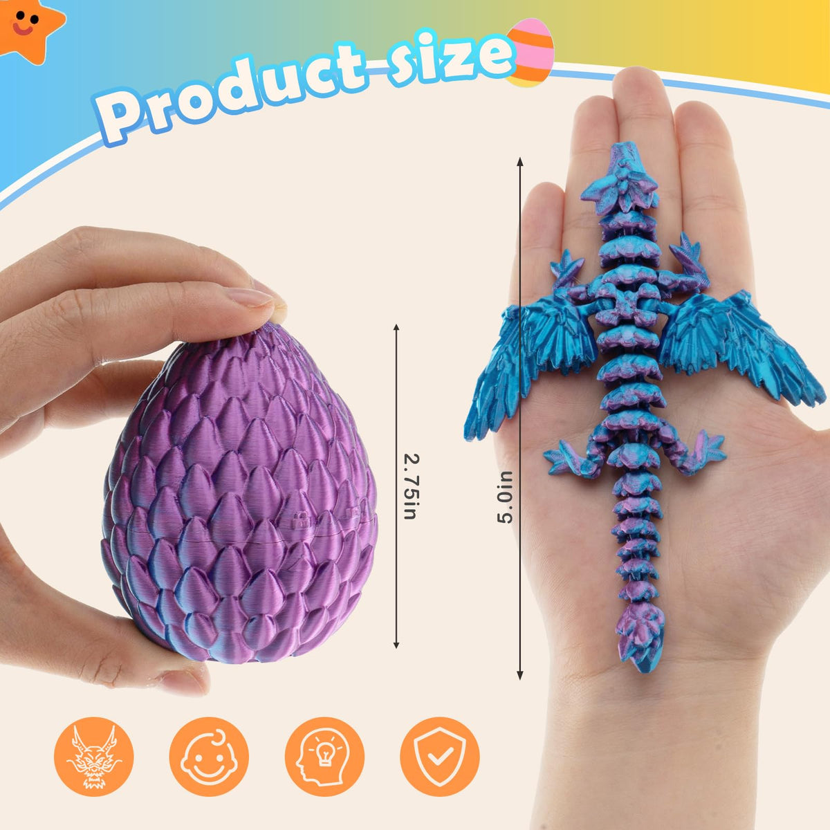 Mydethun 3D Printed Dragon with Wings – 4-Piece Stocking Stuffers, Desk Decor & Gifts for Grandkids