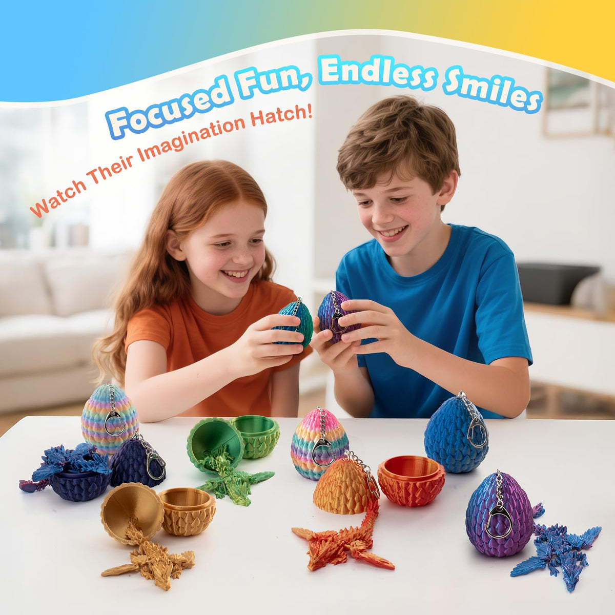 Mydethun 3D Printed Dragon Keychains & Crystalynx Egg Toy Set | Gifts for Kids 6-12