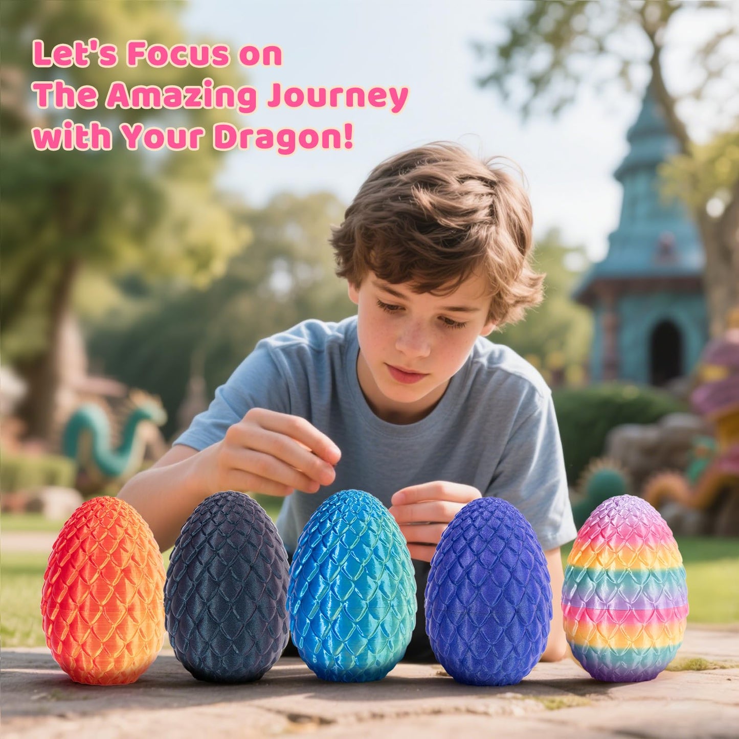 Mydethun 3D Printed Dragon Egg 11-Inch – 36-Joint Articulated Dragon Inside | Rainbow Pink Fidget & Desk Decor